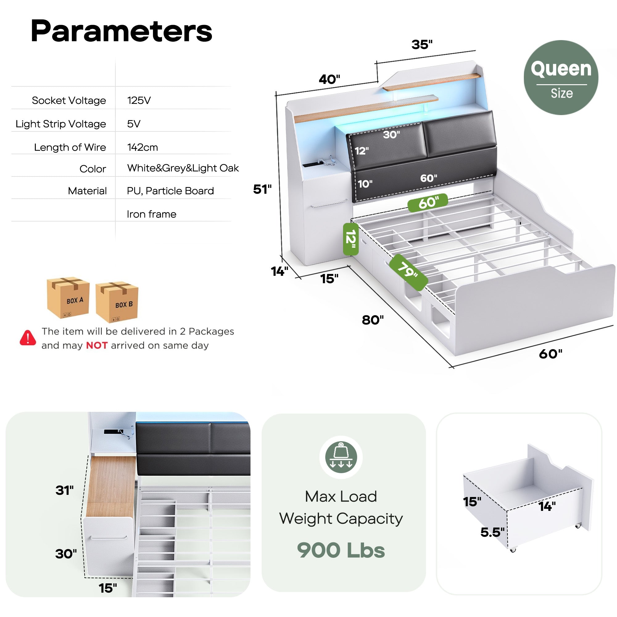 Advwin Platform Bed Frame with Foldable Desk