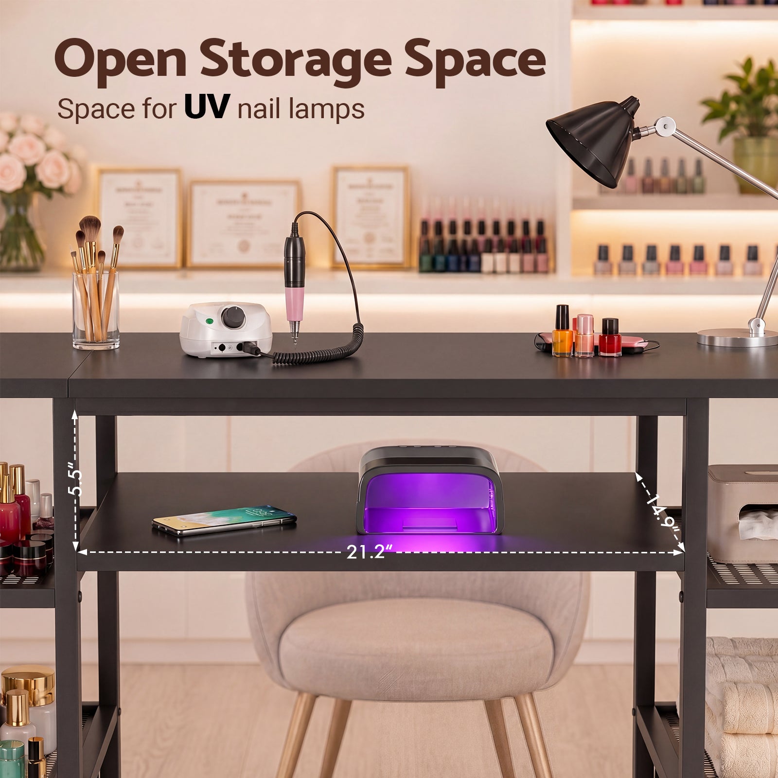Advwin Double Tabletop Nail Desk w/ 3-Tier Storage Rack