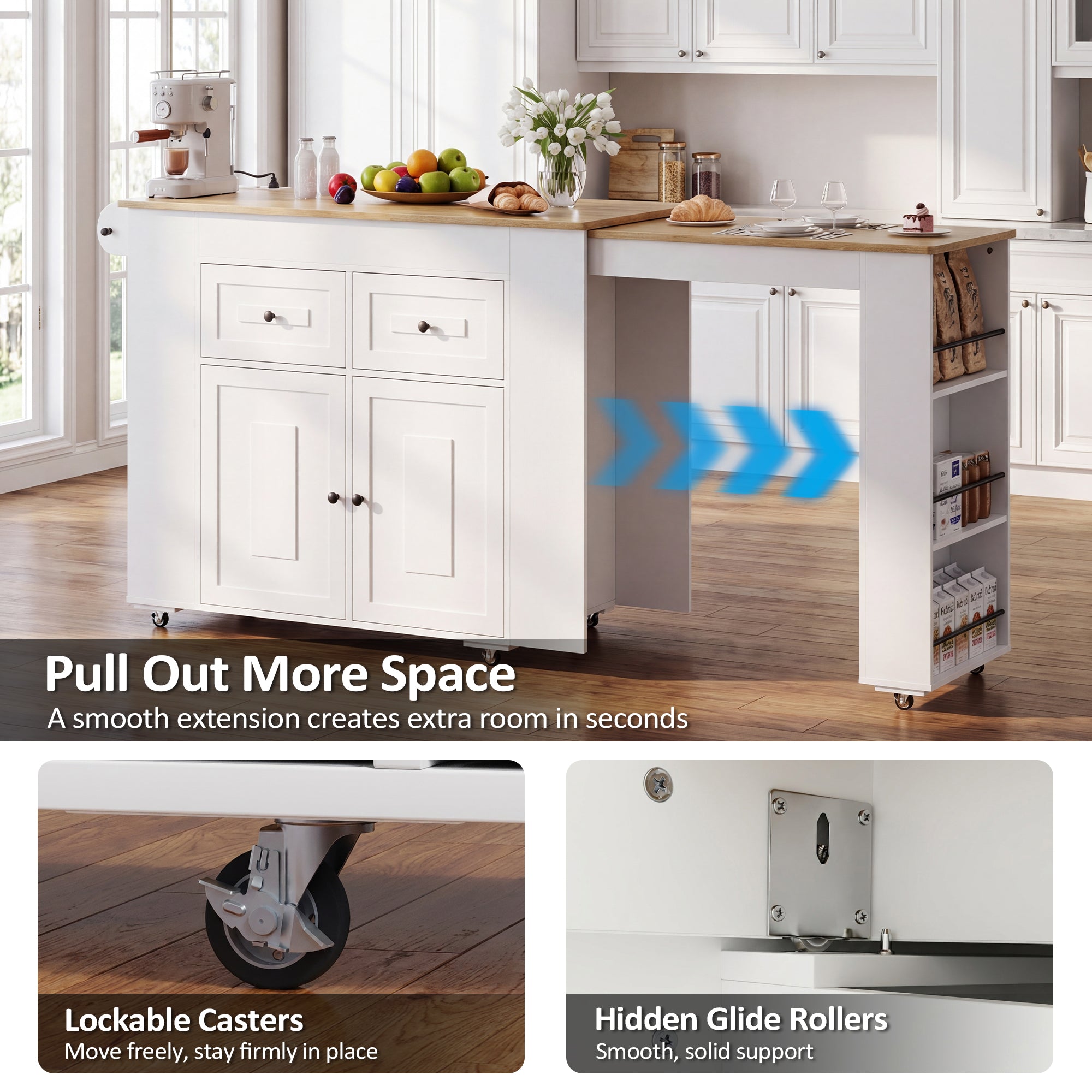 Advwin Extendable Kitchen Island with Storage