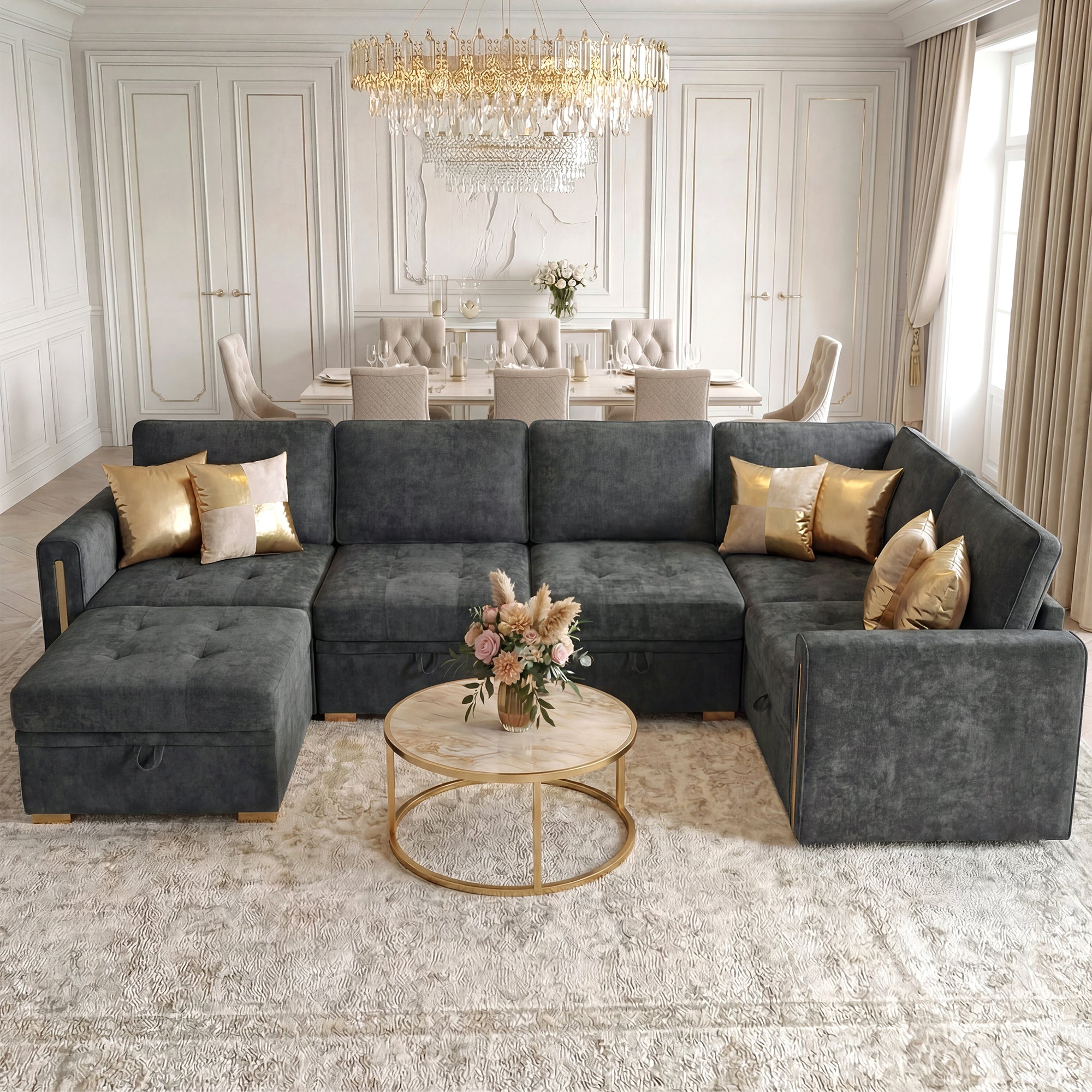 Advwin Oversized Modular Chenille Sofa with Storage