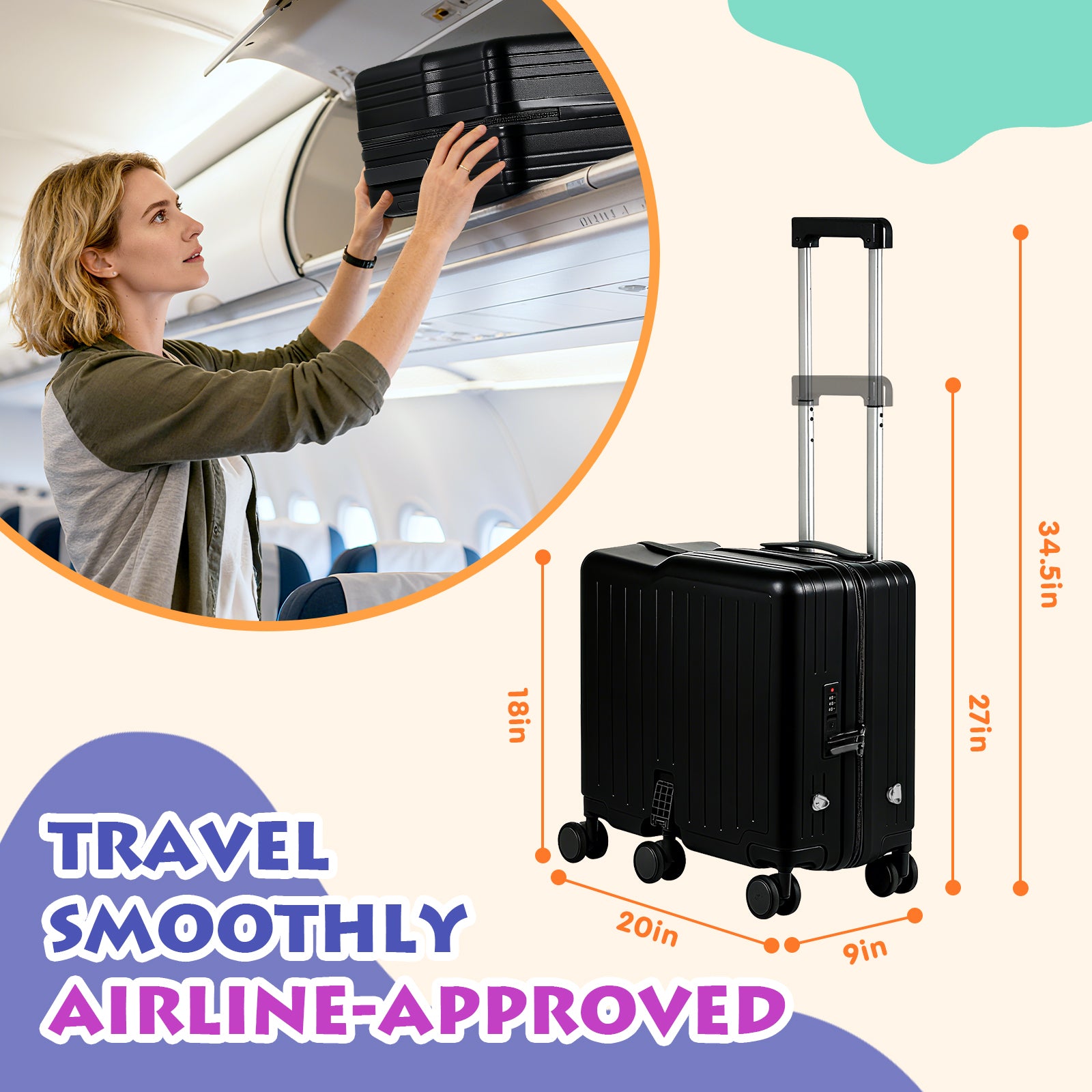 Advwin 20" Kids Ride-On Suitcase with 6 Wheels