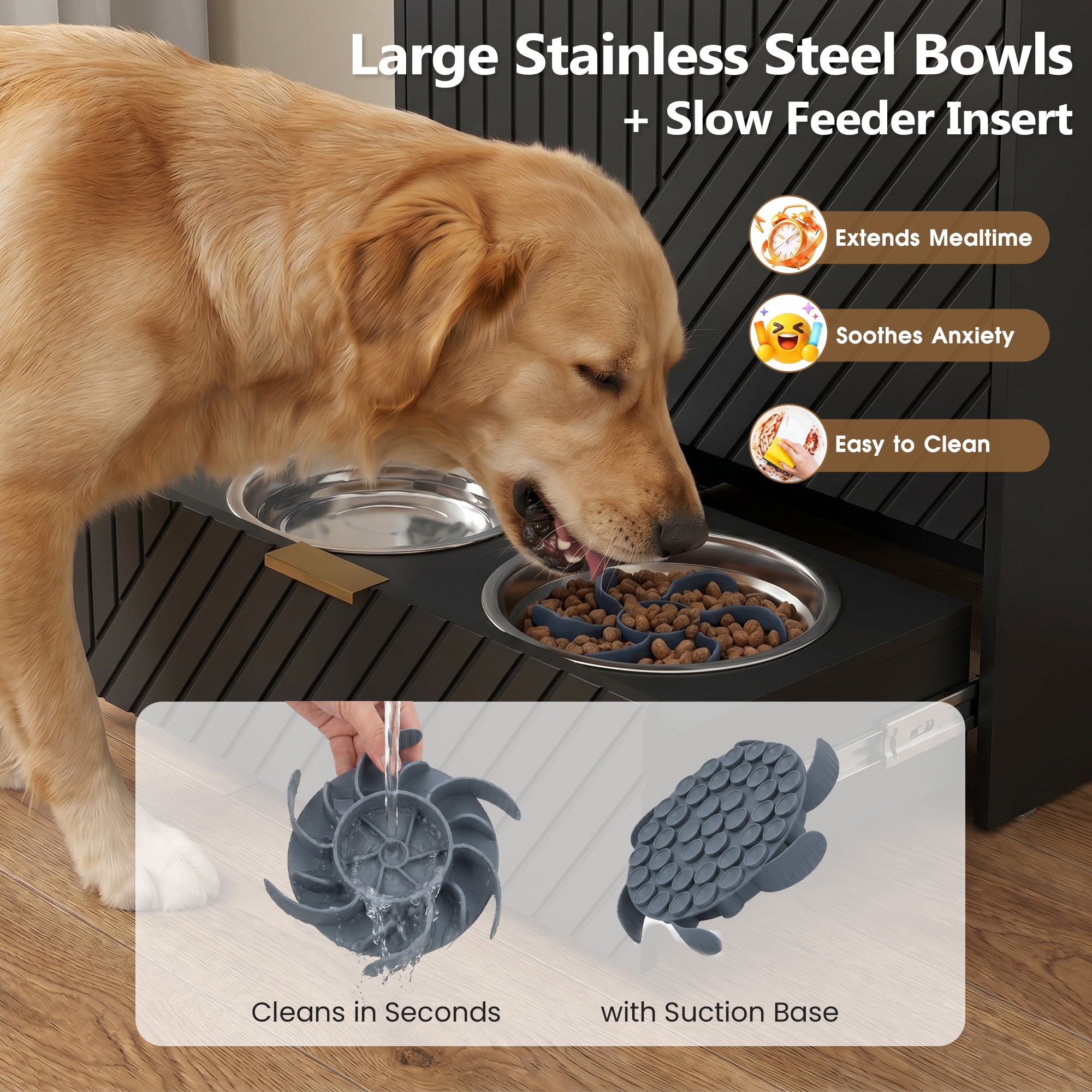Advwin Dog Feeding Station Cabinet w/ Elevated Bowls
