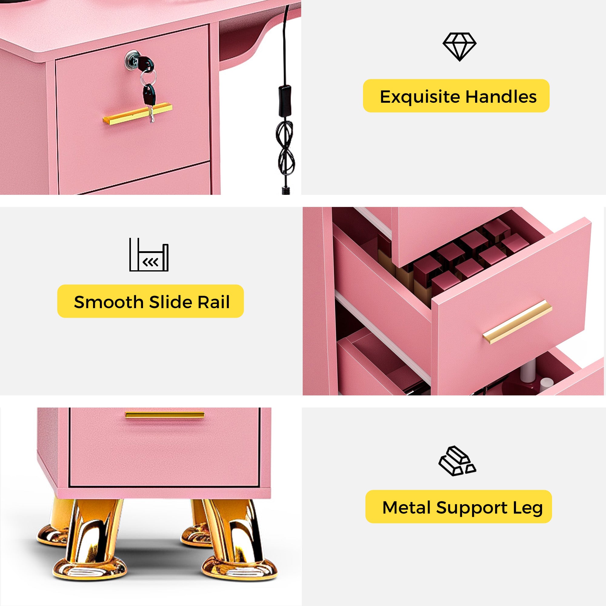 Advwin L-Shaped Manicure Table with Drawers Shelves