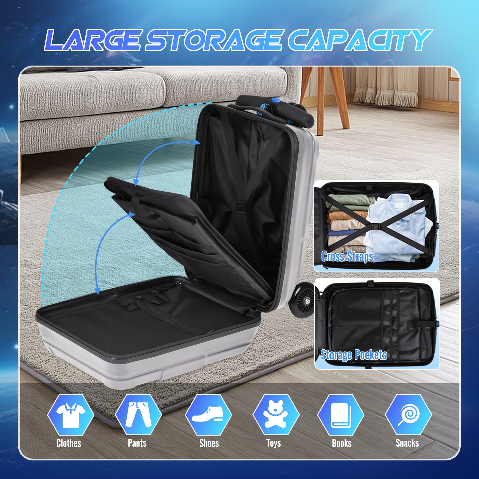 Advwin Foldable Carry On Scooter Suitcase for Kids