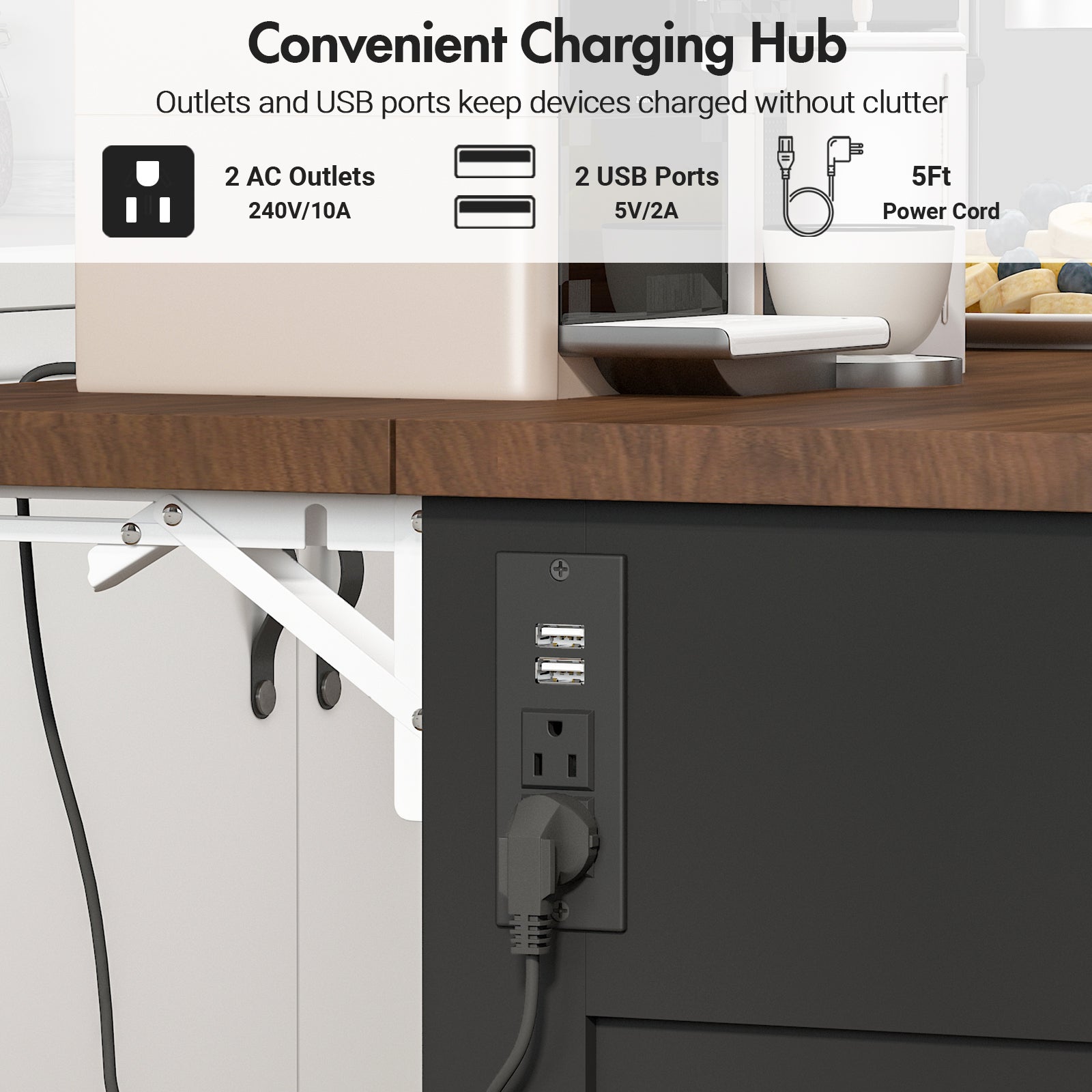 Advwin Kitchen Island Table with Power Outlet