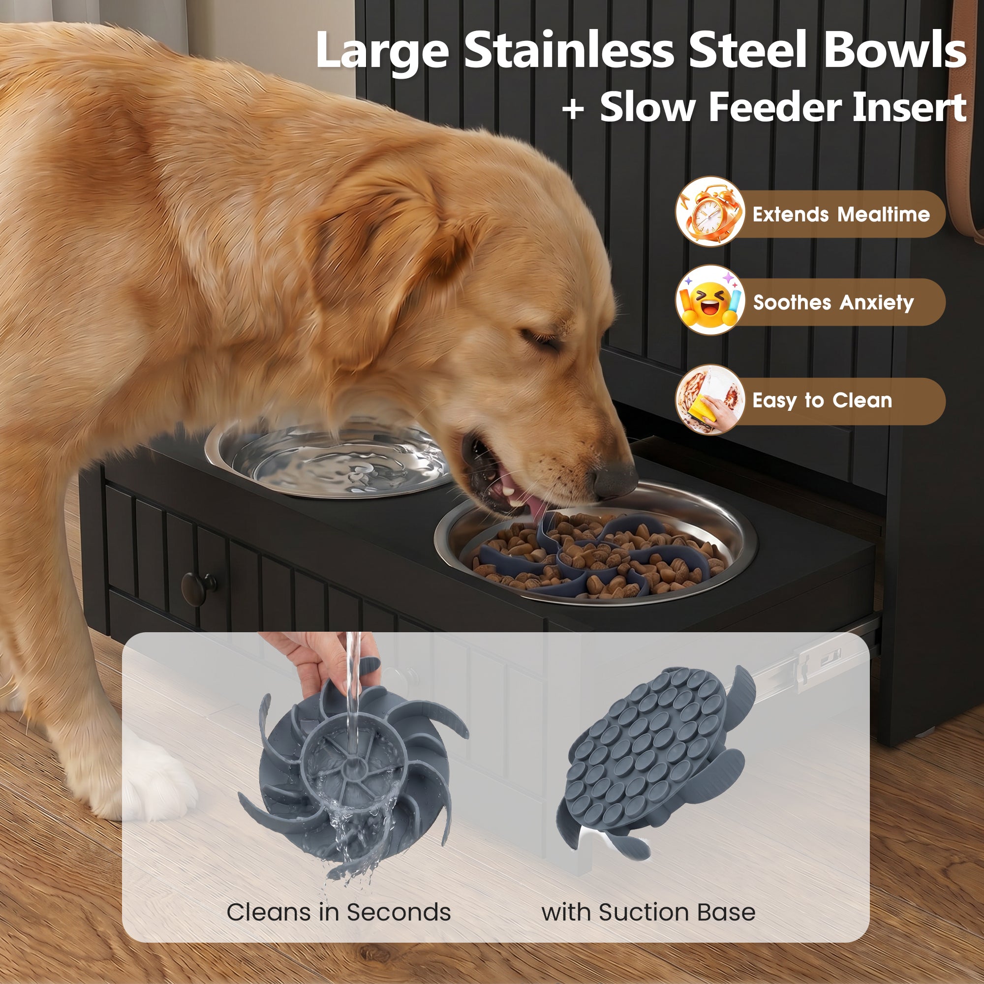 Advwin Dog Feeding Station Cabinet Slow Feeder Insert