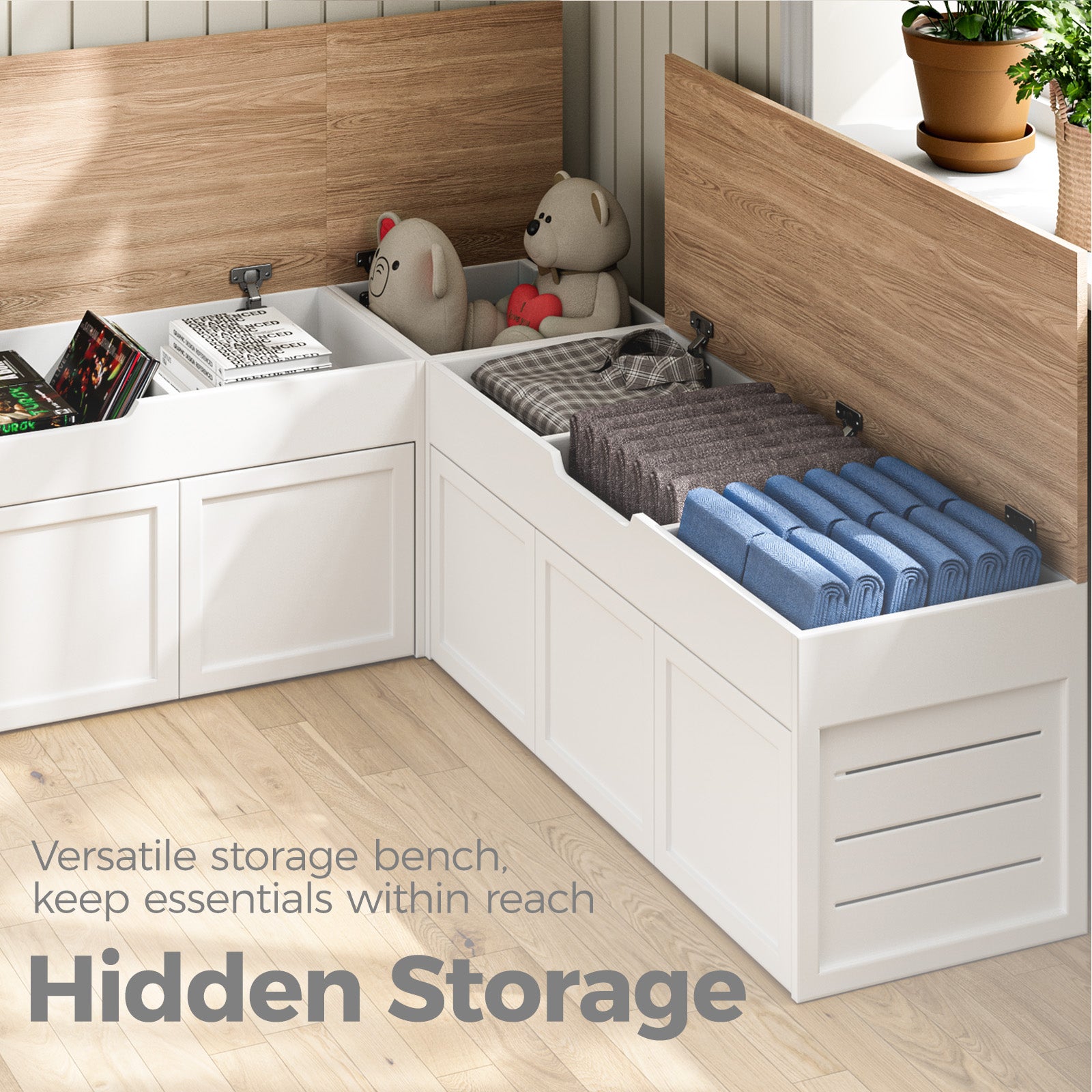 Advwin L-Shaped Corner Storage Bench
