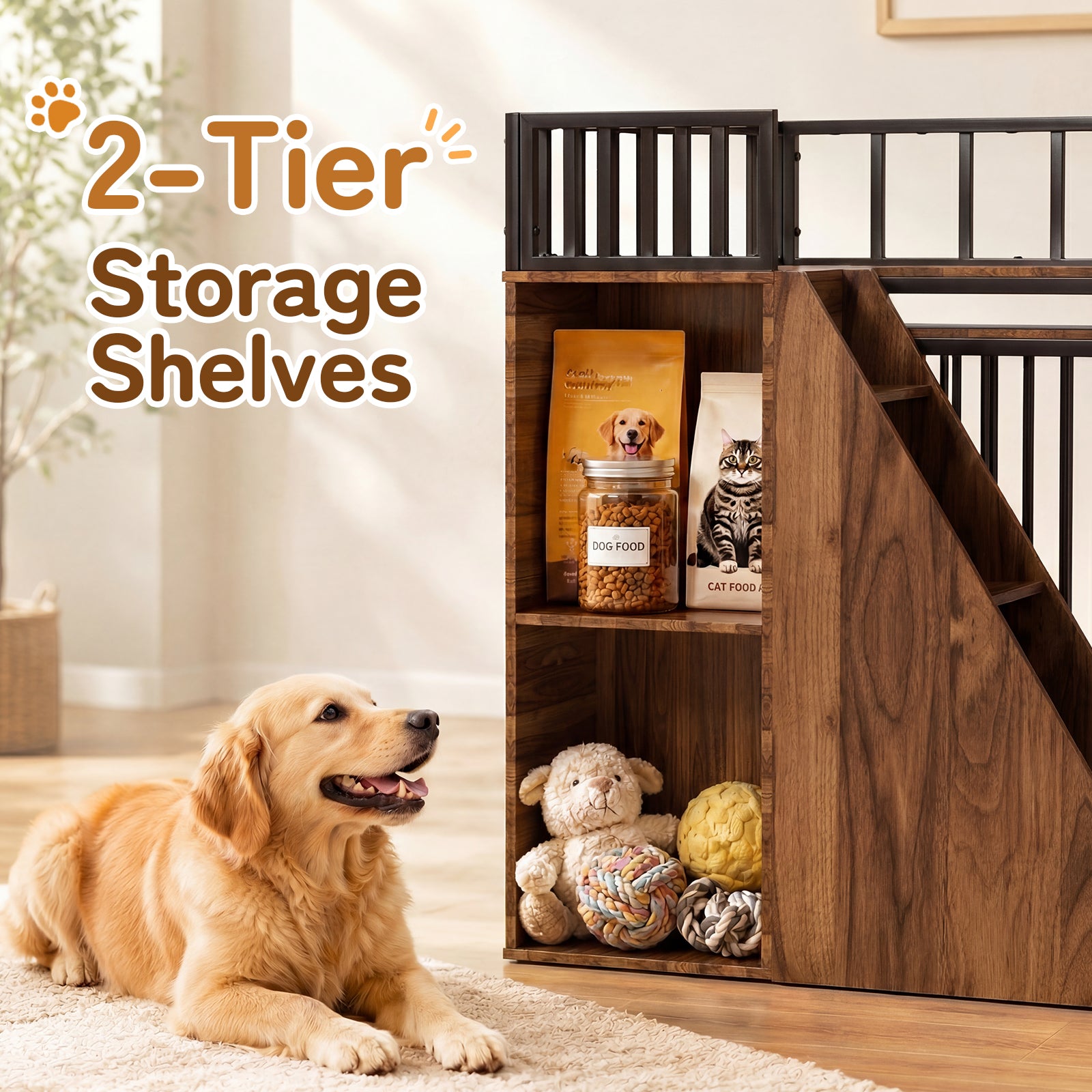 Advwin 37" Loft-Style Dog Crate with Storage Shelves