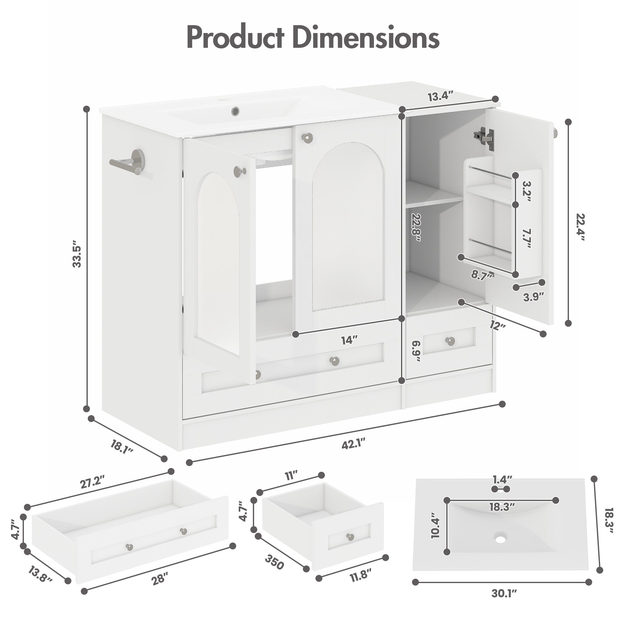 Advwin 42" Freestanding Bathroom Vanity w/ Ceramic Sink
