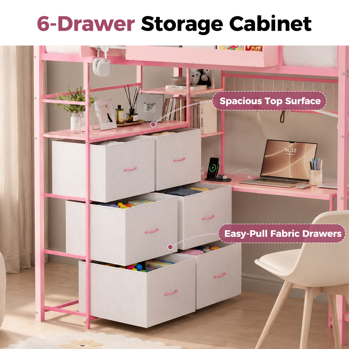 Advwin Loft Bed w/ Storage Stairs & 6-Drawer Dresser