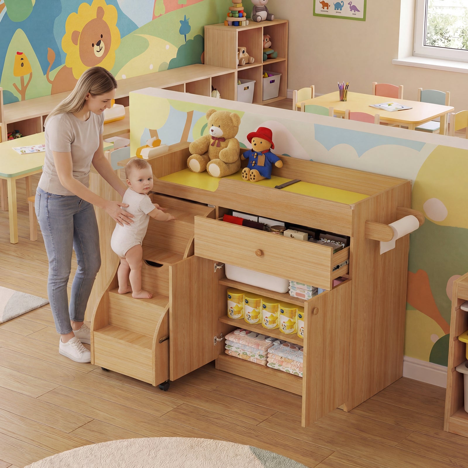 Advwin Changing Table with Stairs for Daycare & Home