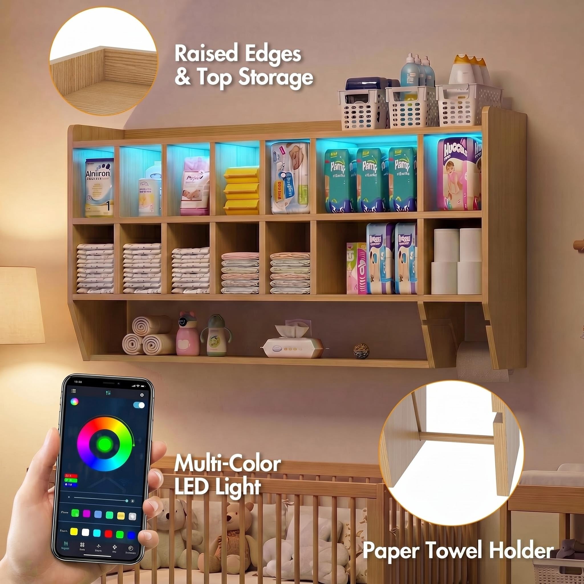 Advwin Wall-Mount Diaper Organizer w/ Adjustable Cubbies