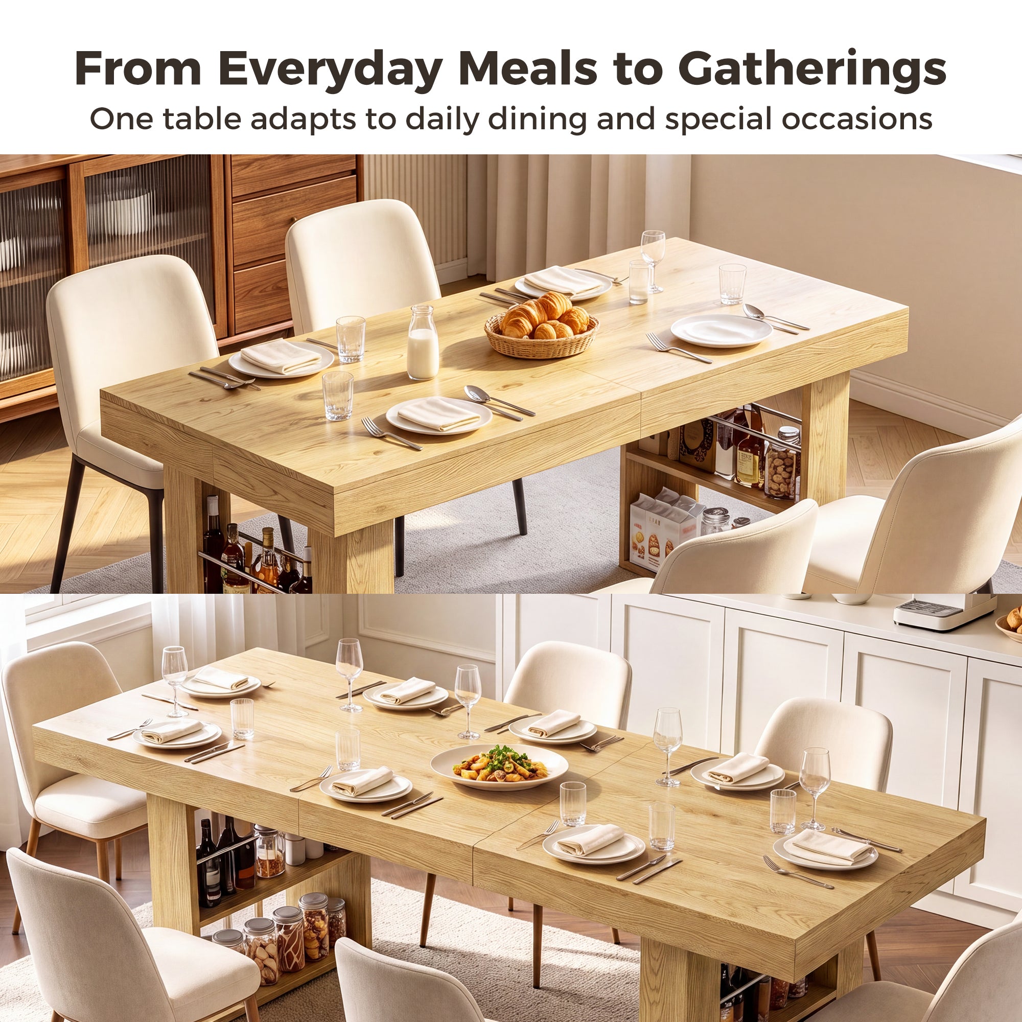 Advwin Rectangle Extendable Dining Table for 6-8