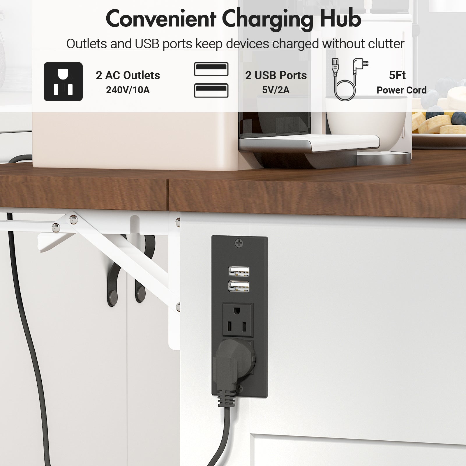 Advwin Kitchen Island Table with Power Outlet