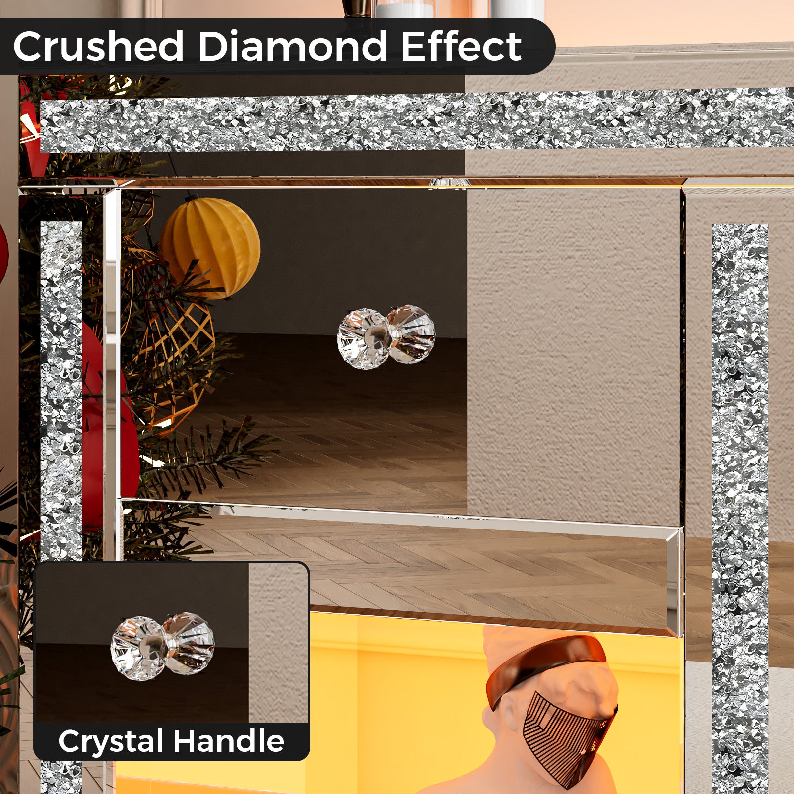 Advwin Mirrored TV Stand with Simulated Fireplace