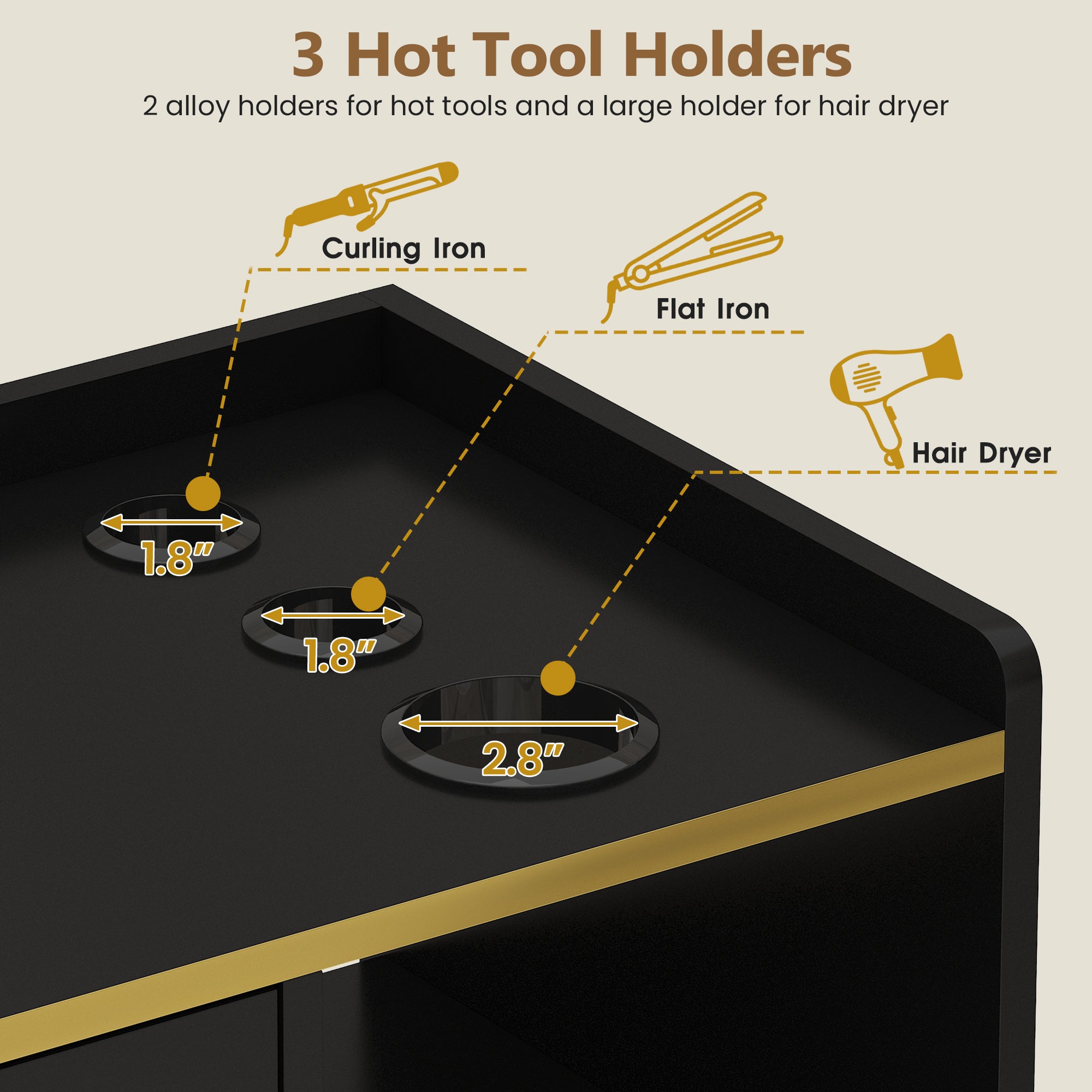 Advwin Wall Mount Barber Desk w/ Gold Accent