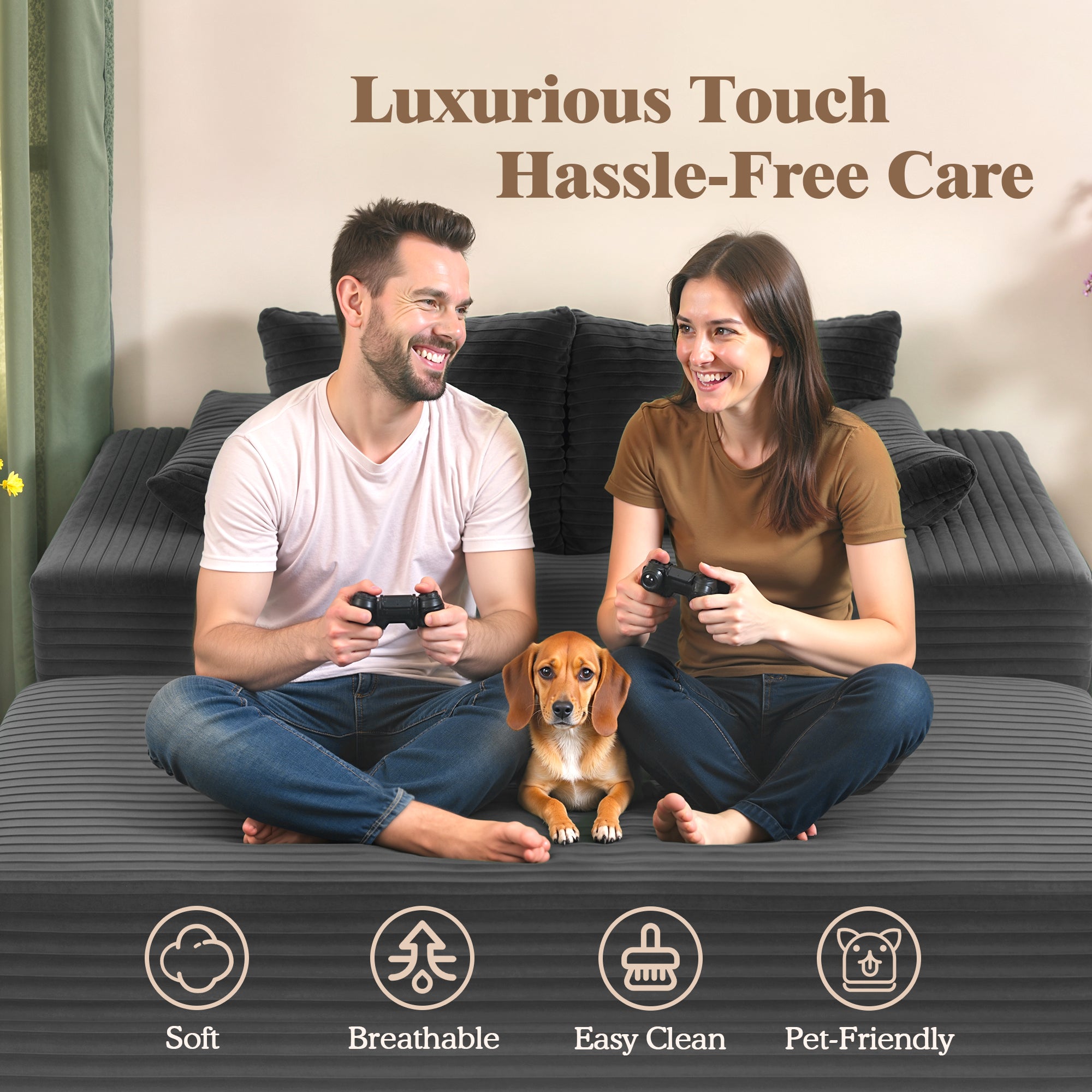 Advwin Chaise Lounge with Storage Ottoman Wide-Rib