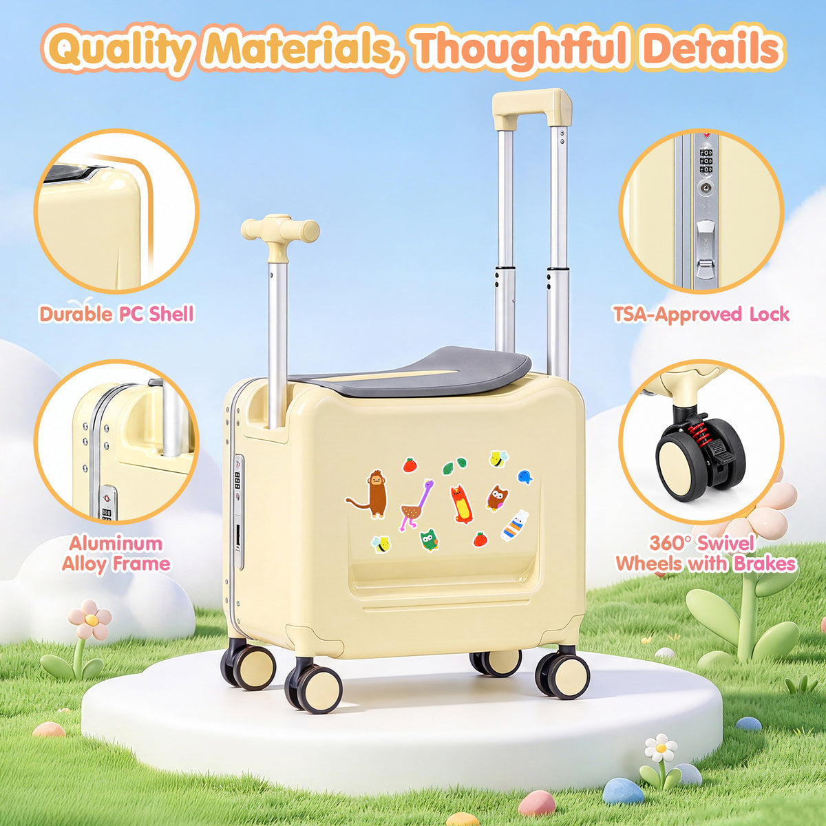 Advwin 20" Kids Ride-On Suitcase w/ Dual Handles