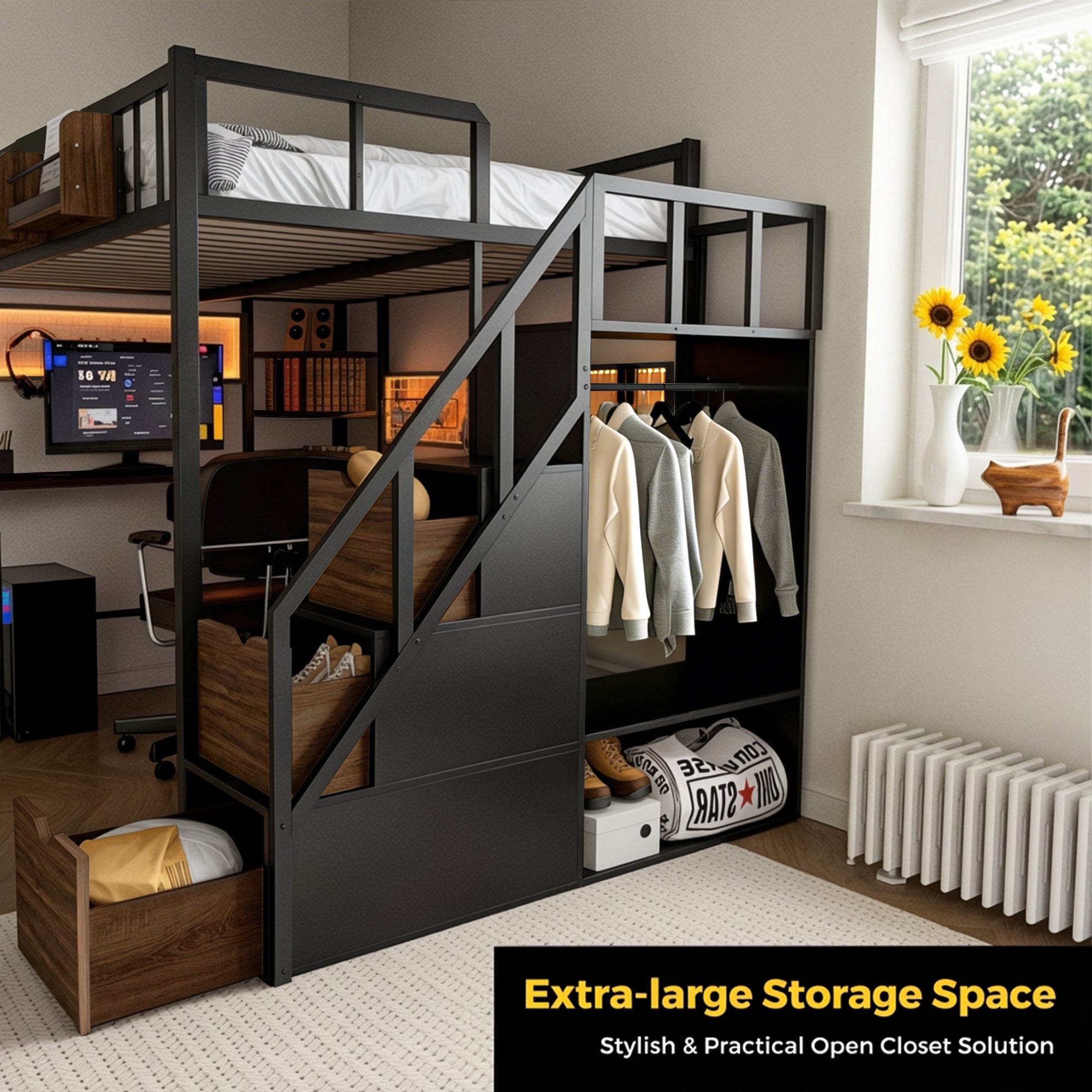 Advwin Loft Bed with Desk and Stairs (Low Stock)