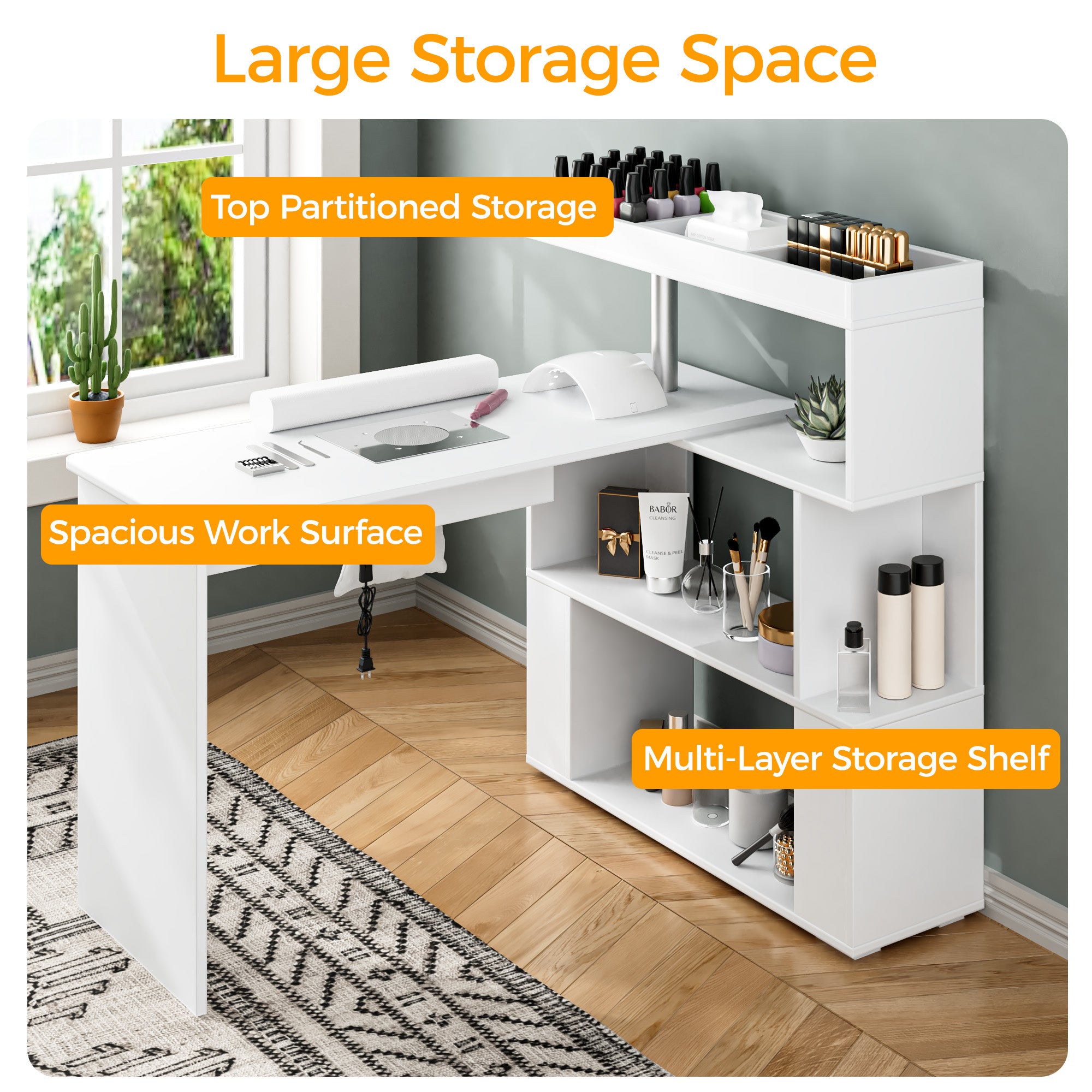 Advwin L-Shaped Rotating Nail Table with Dust Collector