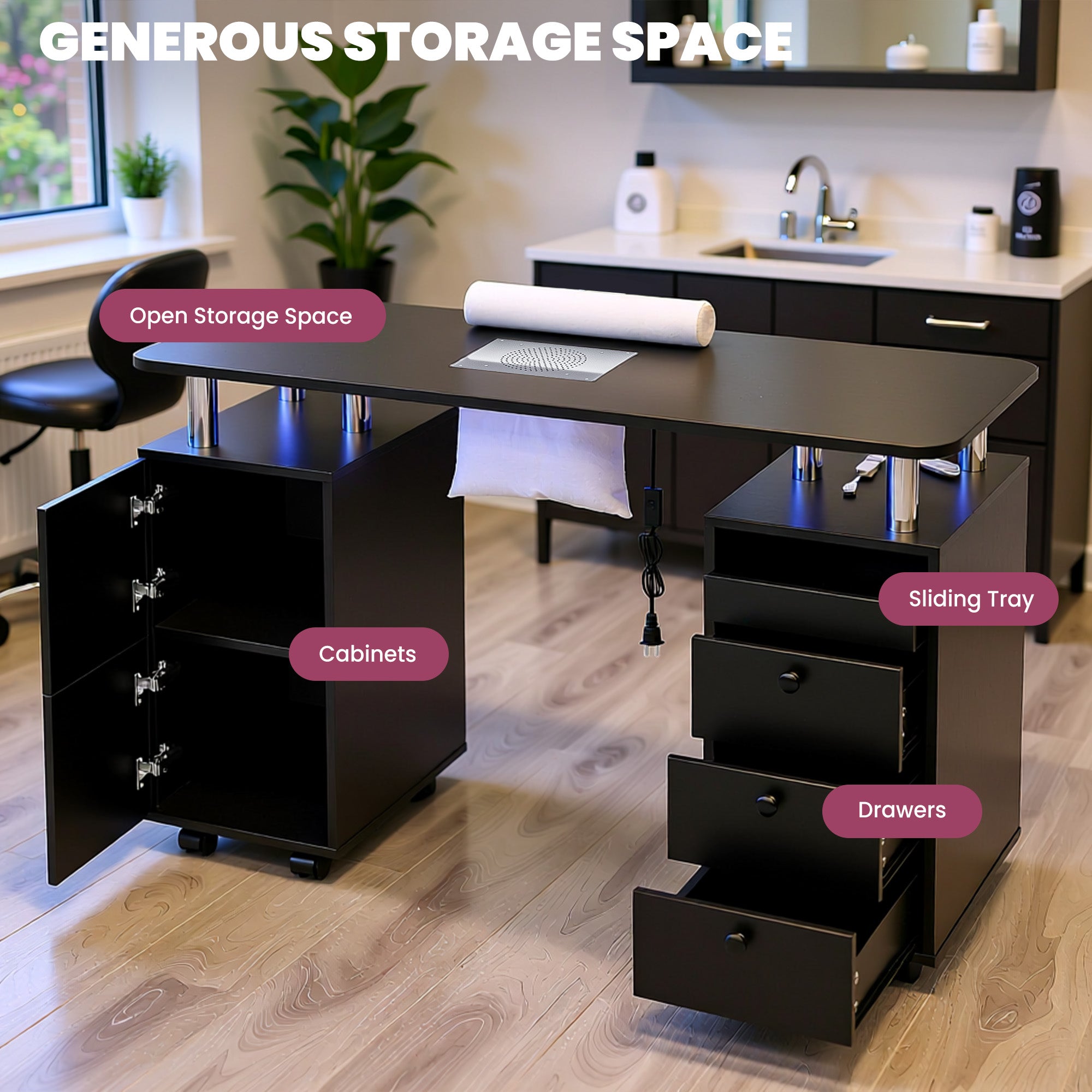 Advwin Nail Table w/ Dust Collector & Lockable Wheels