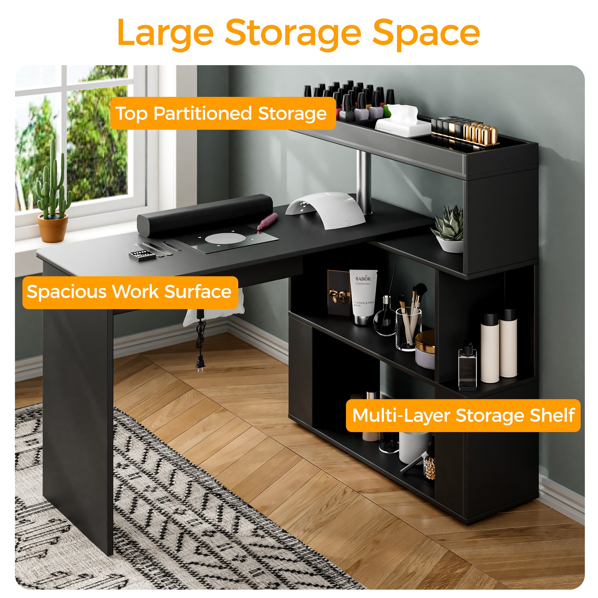 Advwin L-Shaped Rotating Nail Table with Dust Collector