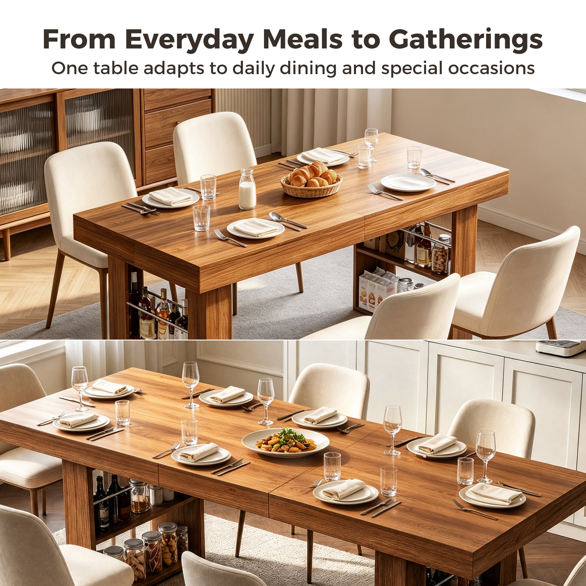 Advwin Rectangle Extendable Dining Table for 6-8
