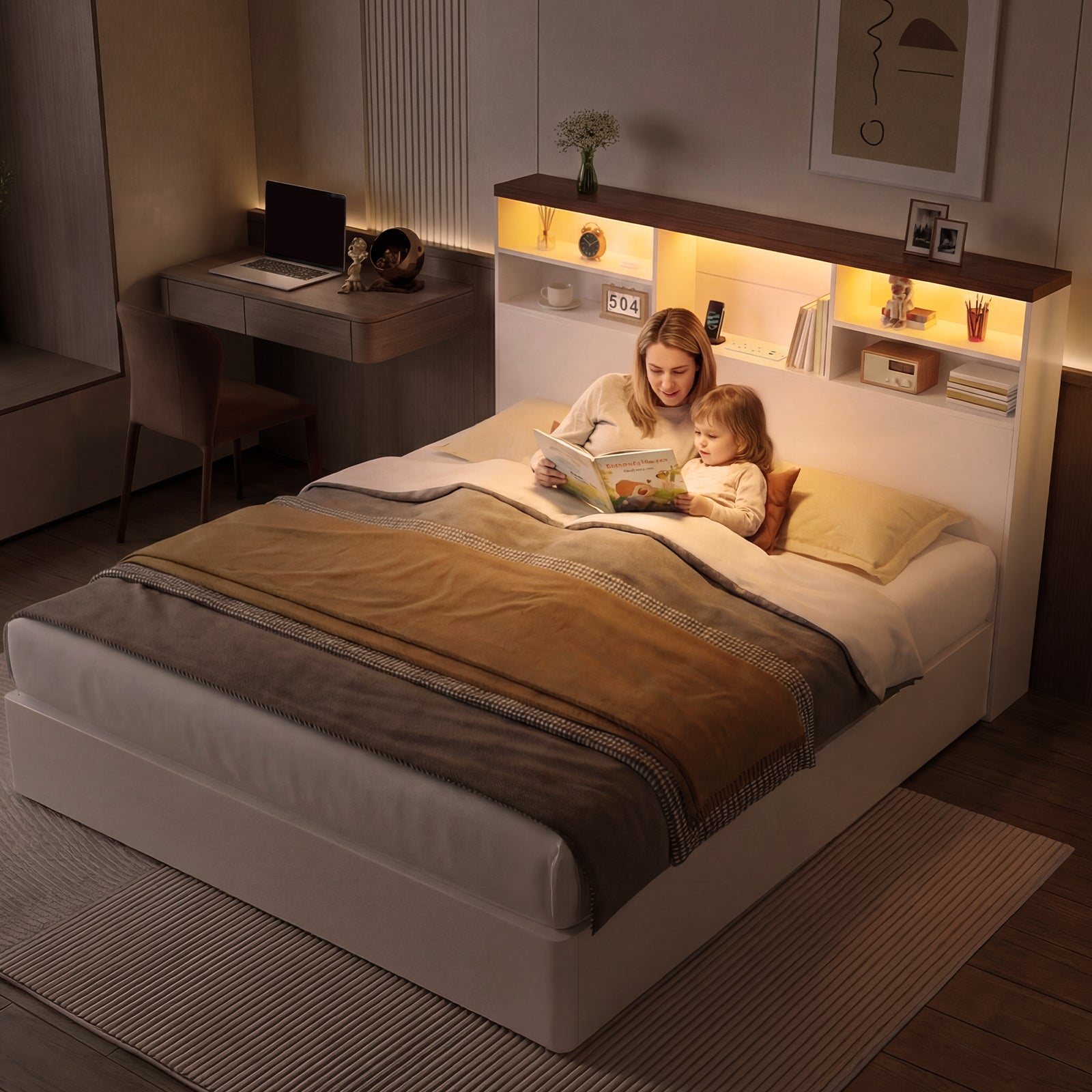 Advwin 63" Headboard w/ Extendable Storage Racks