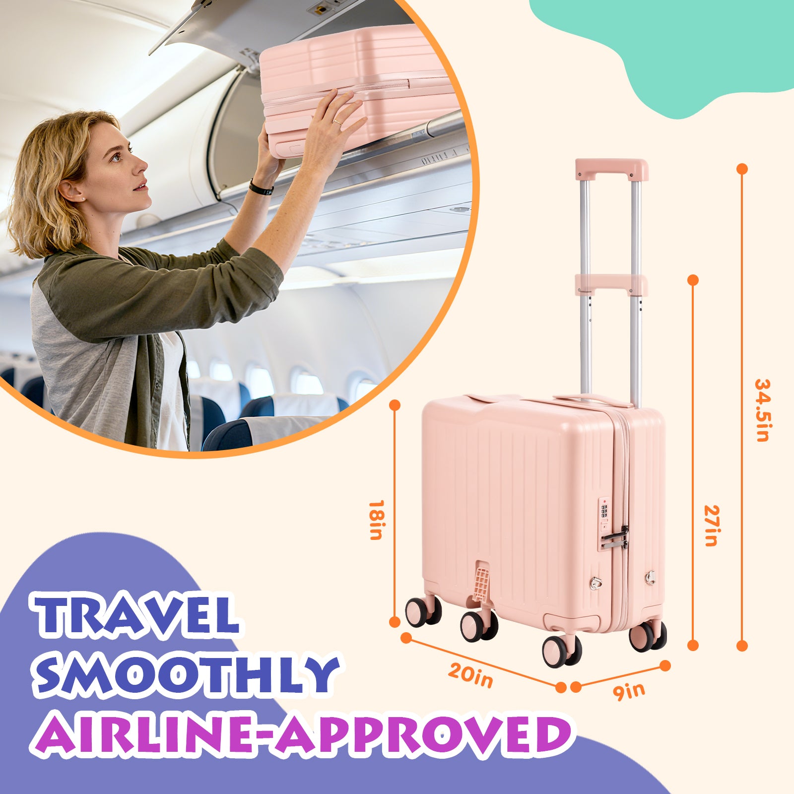 Advwin 20" Kids Ride-On Suitcase with 6 Wheels