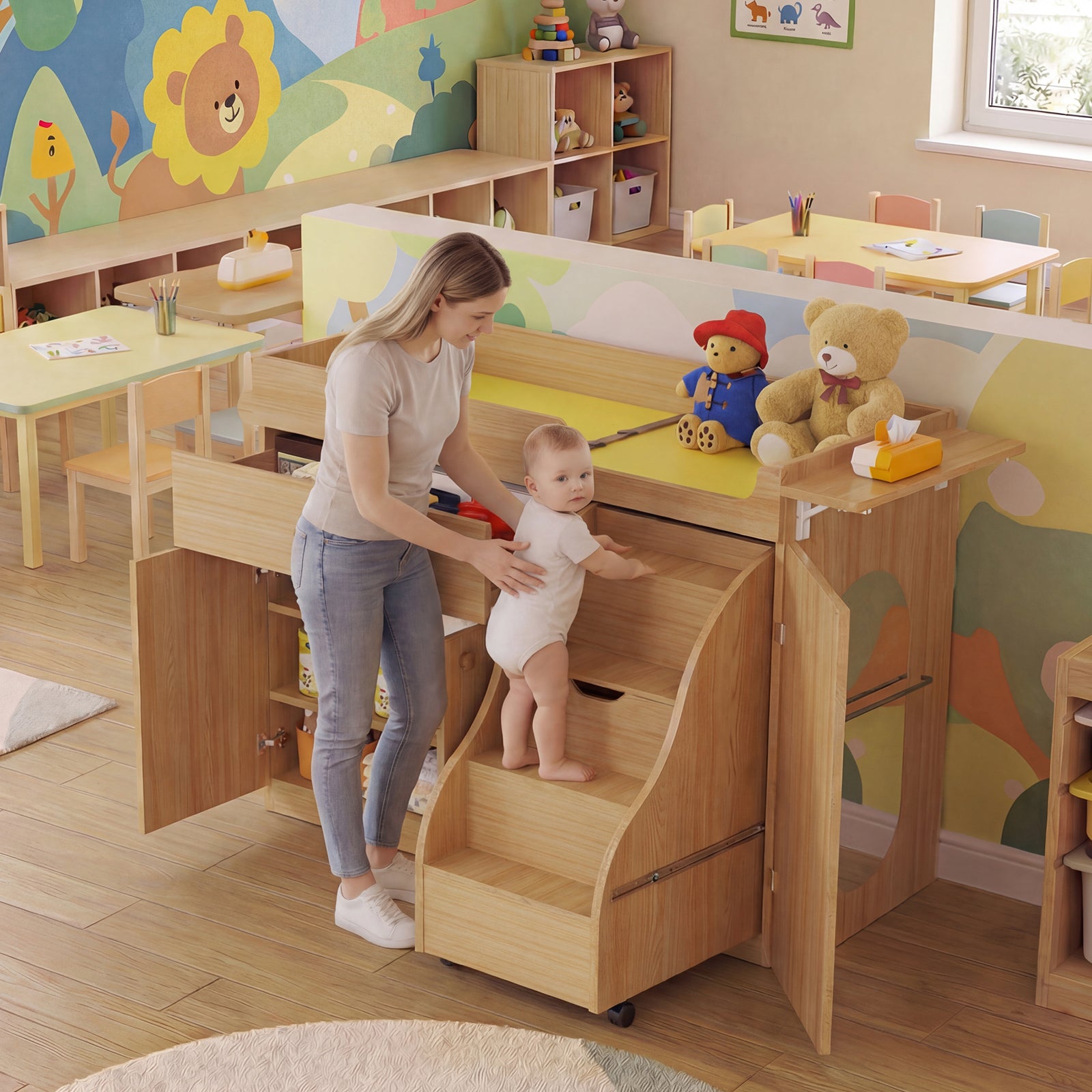 Advwin Changing Table with Stairs for Daycare & Home
