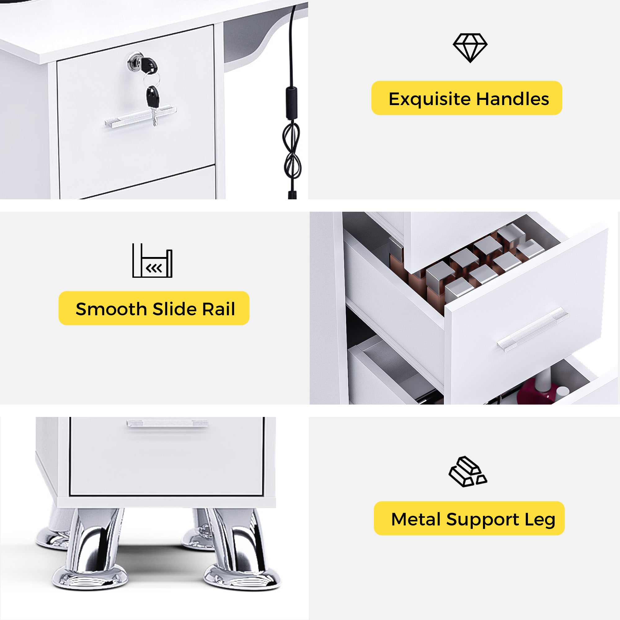 Advwin L-Shaped Manicure Table with Drawers Shelves