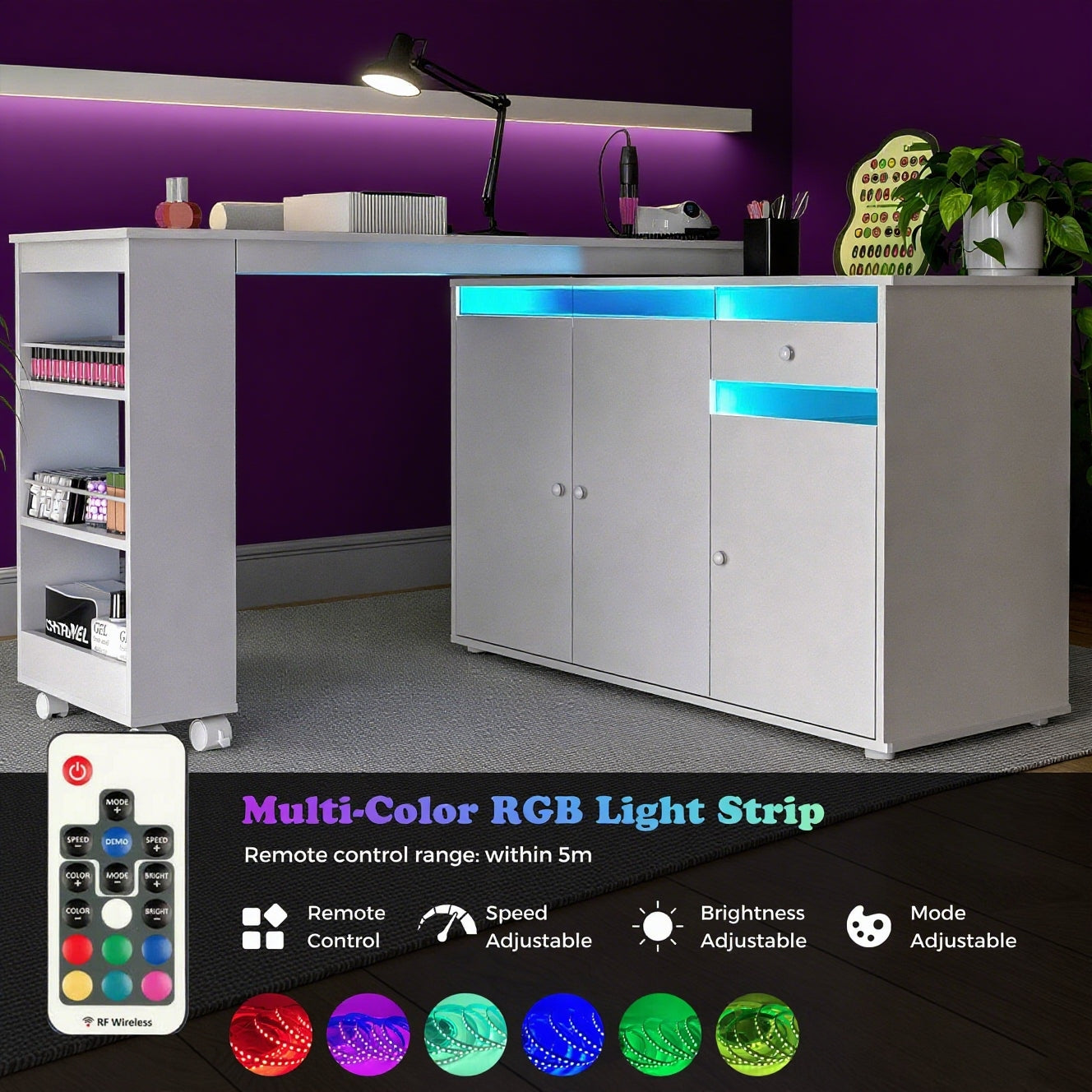 Advwin Rotating & Convertible Nail Table with LED Light