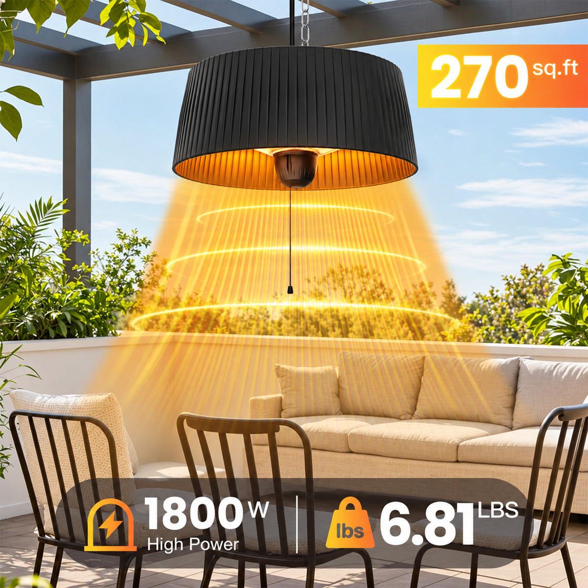 Advwin 1800W Outdoor Hanging Patio Heater