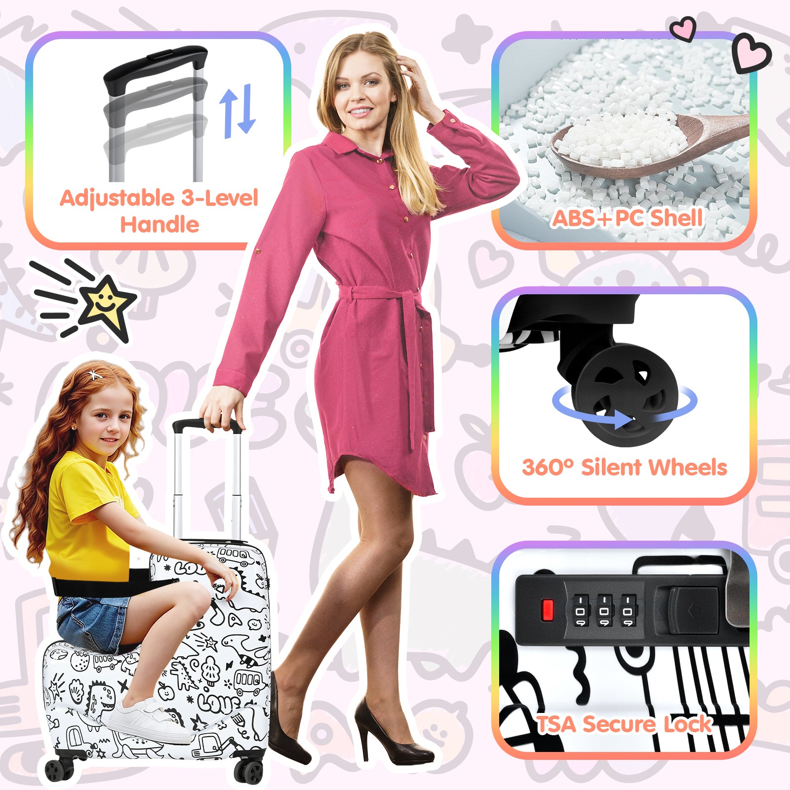 Advwin Kids Ride-On Suitcase Customizable Graffiti Surface