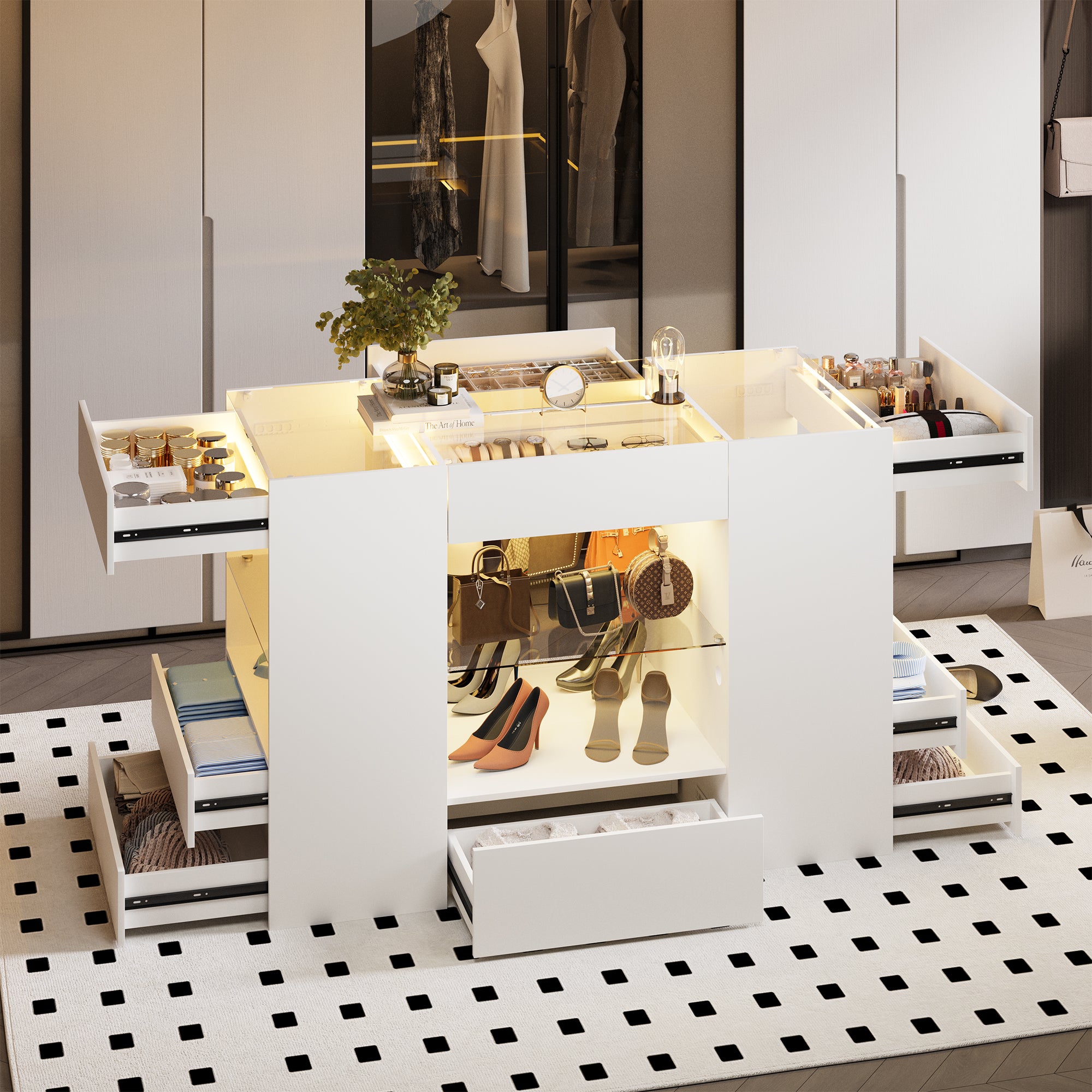 Advwin Modern Closet Island with 10 Drawers