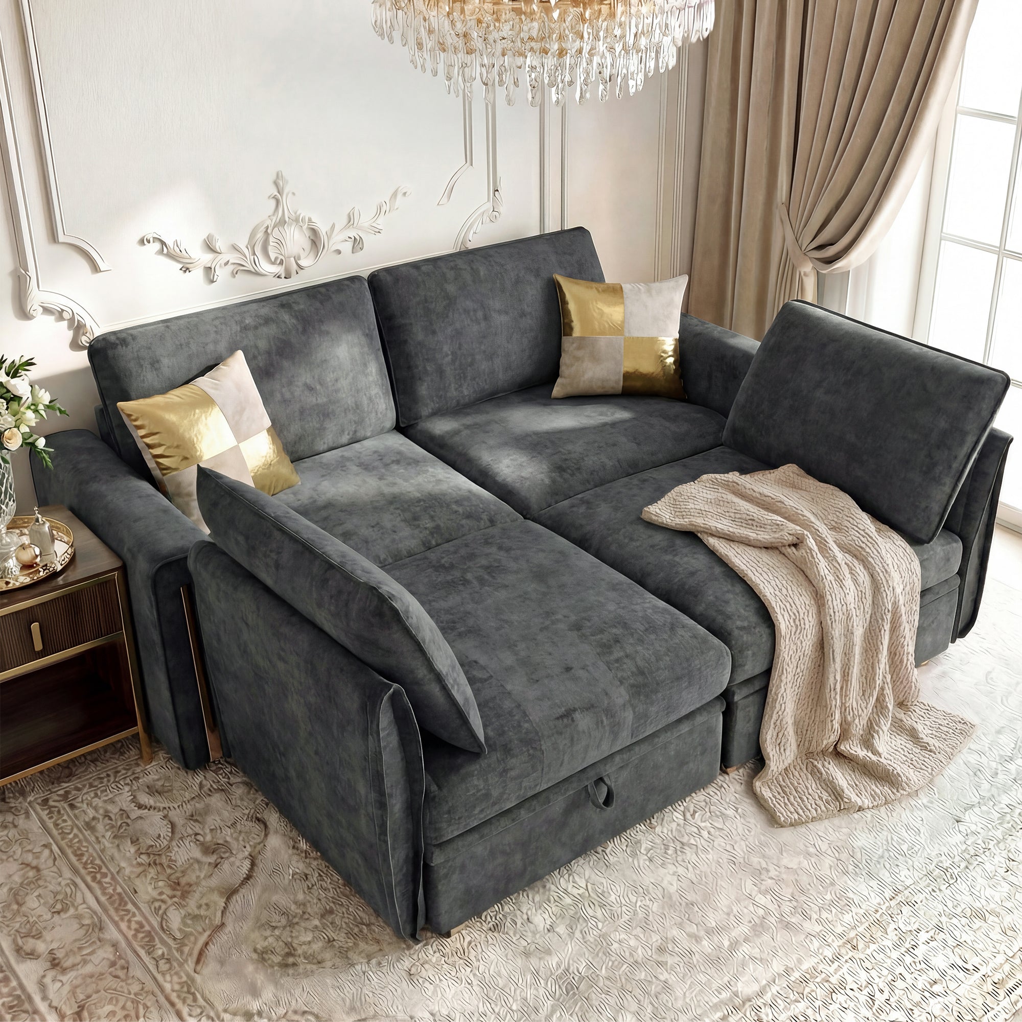 Advwin Oversized Modular Chenille Sofa with Storage
