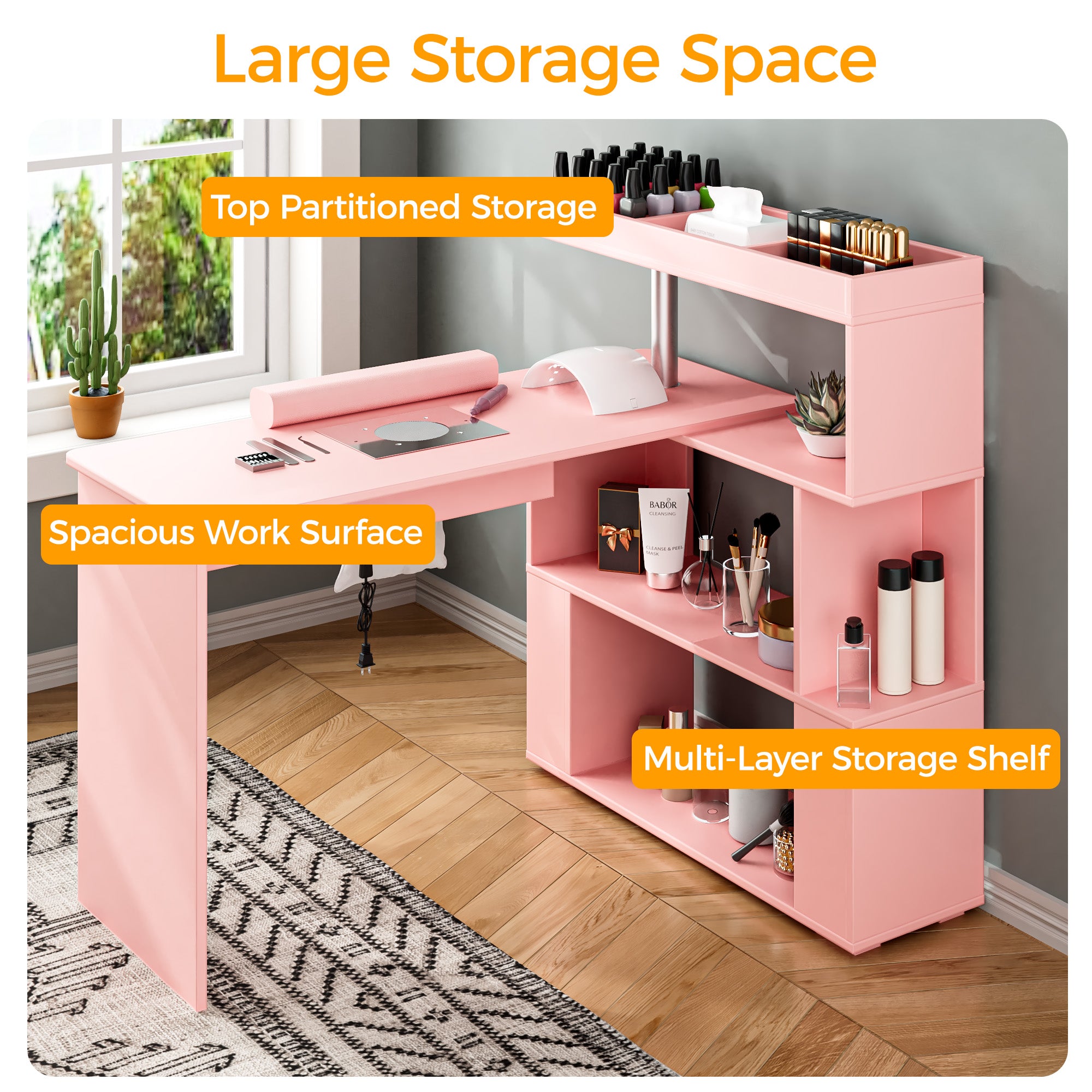 Advwin L-Shaped Rotating Nail Table with Dust Collector