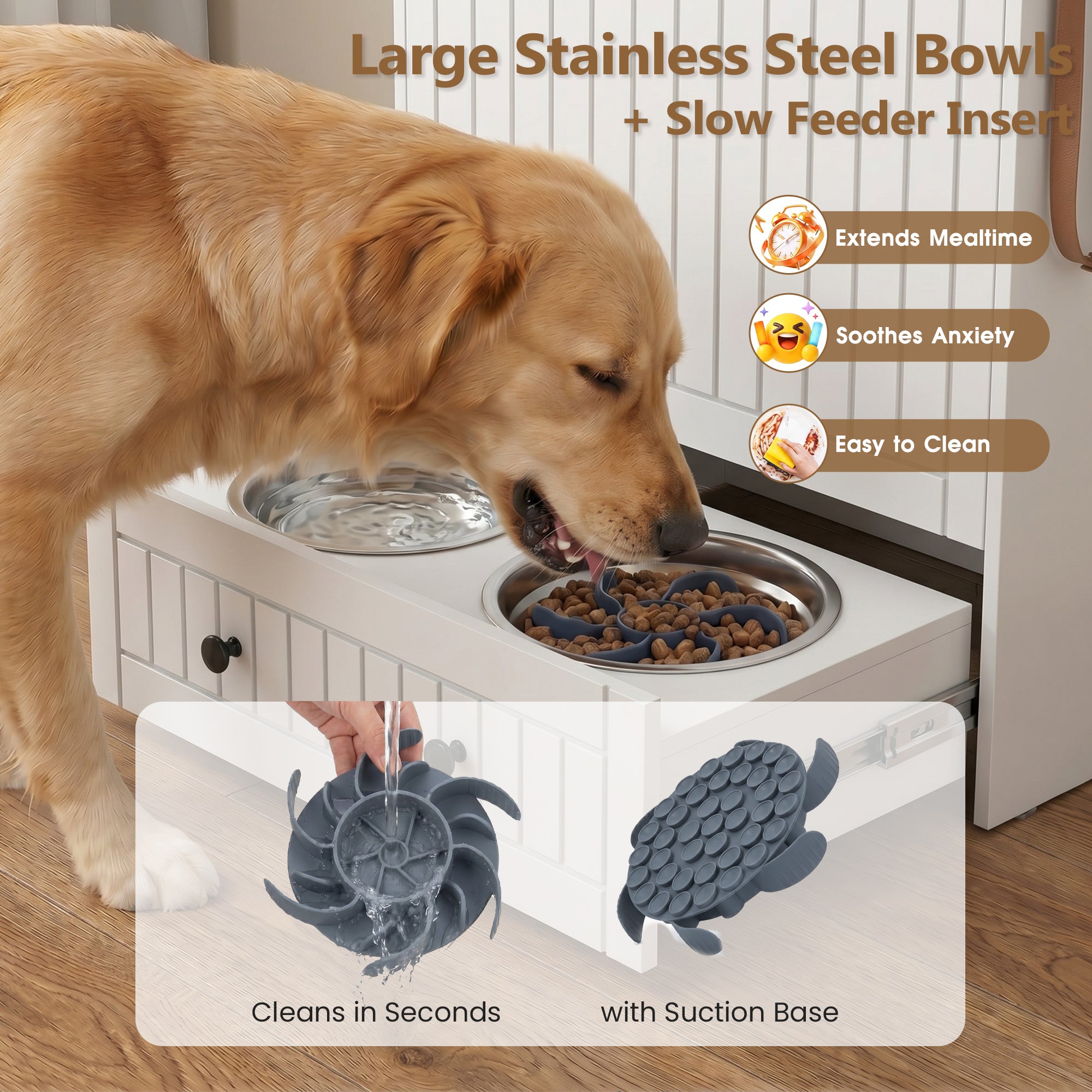 Advwin Dog Feeding Station Cabinet Slow Feeder Insert