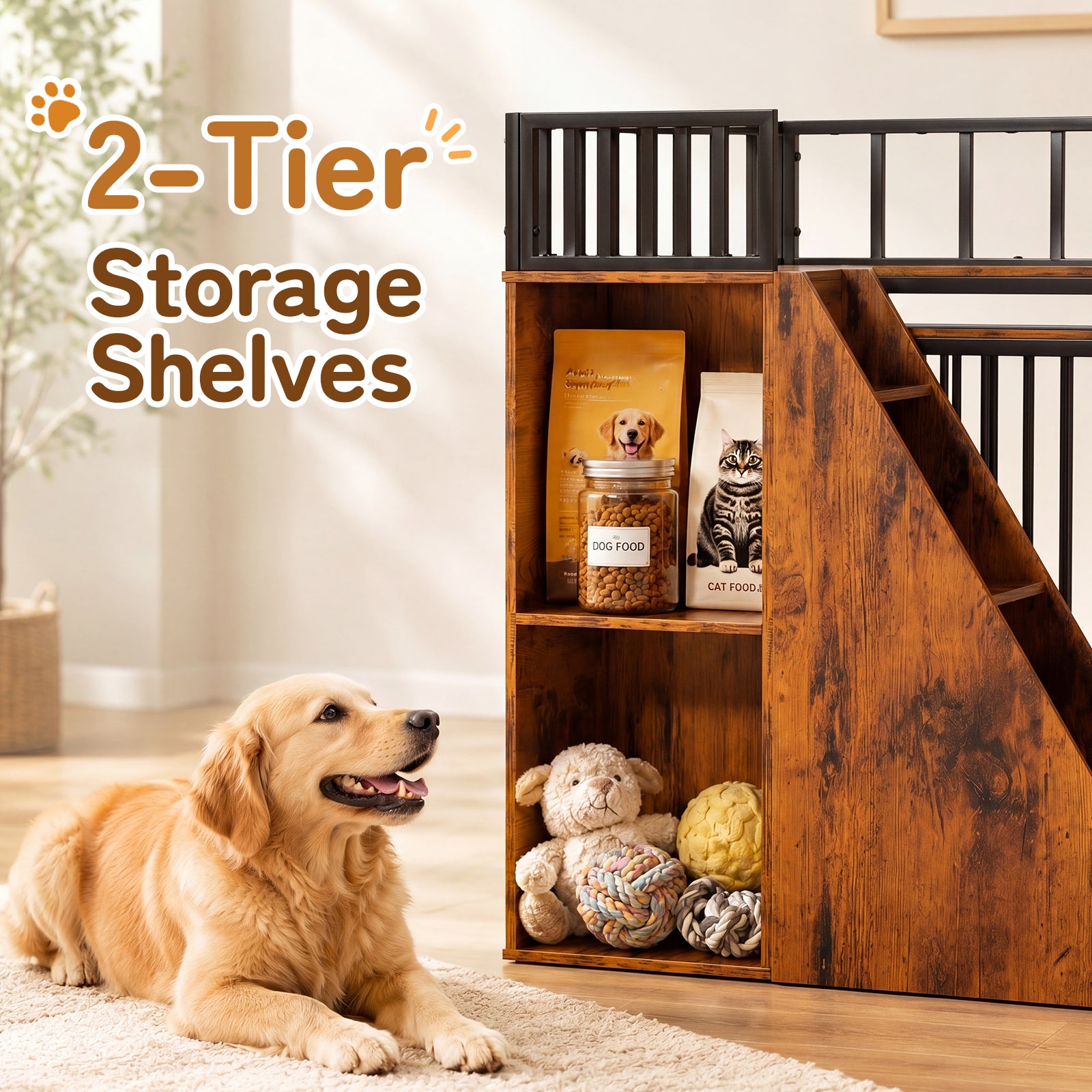 Advwin 37" Loft-Style Dog Crate with Storage Shelves