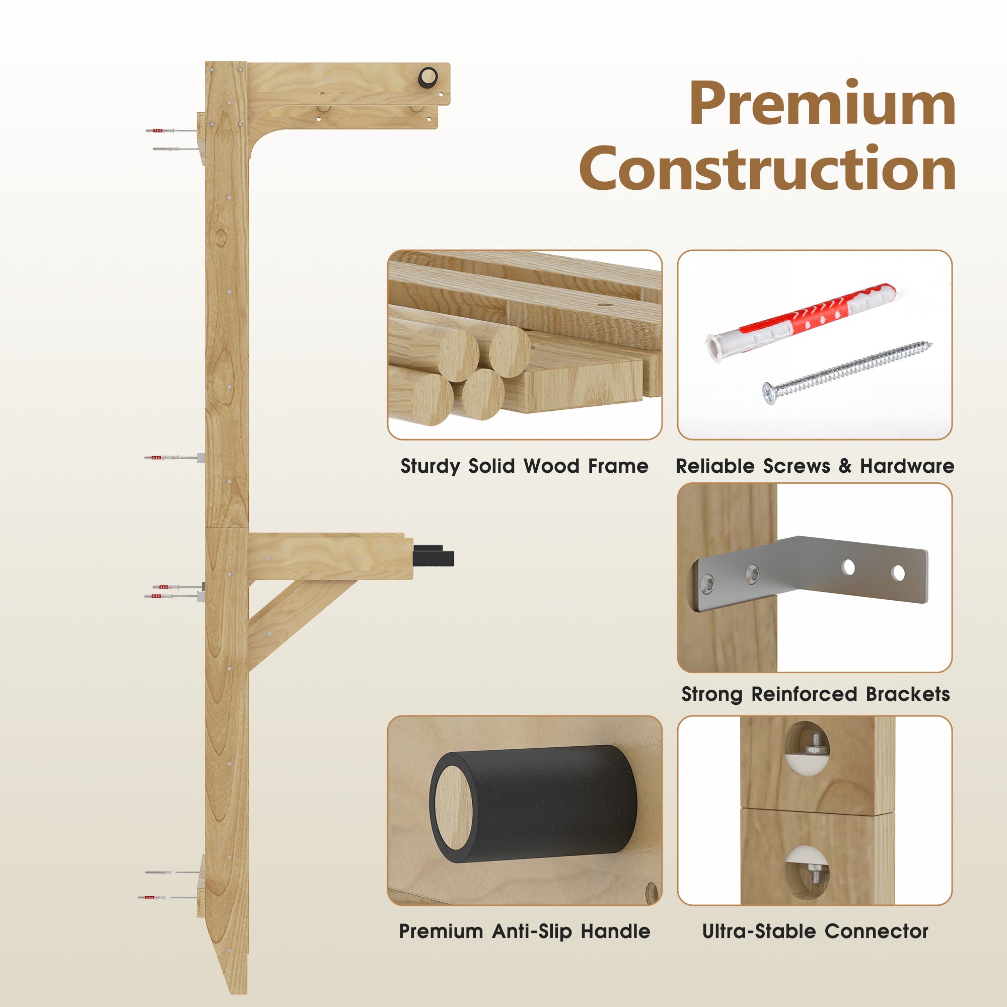 Advwin Swedish Ladder Wall Bar w/ Adjustable Pull-Up Bar