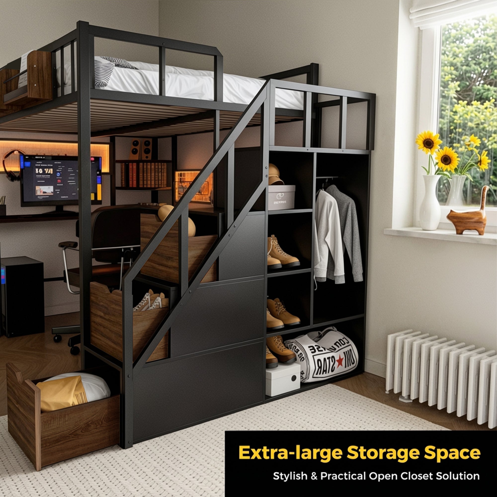 Advwin Loft Bed with Desk and Stairs (Low Stock)