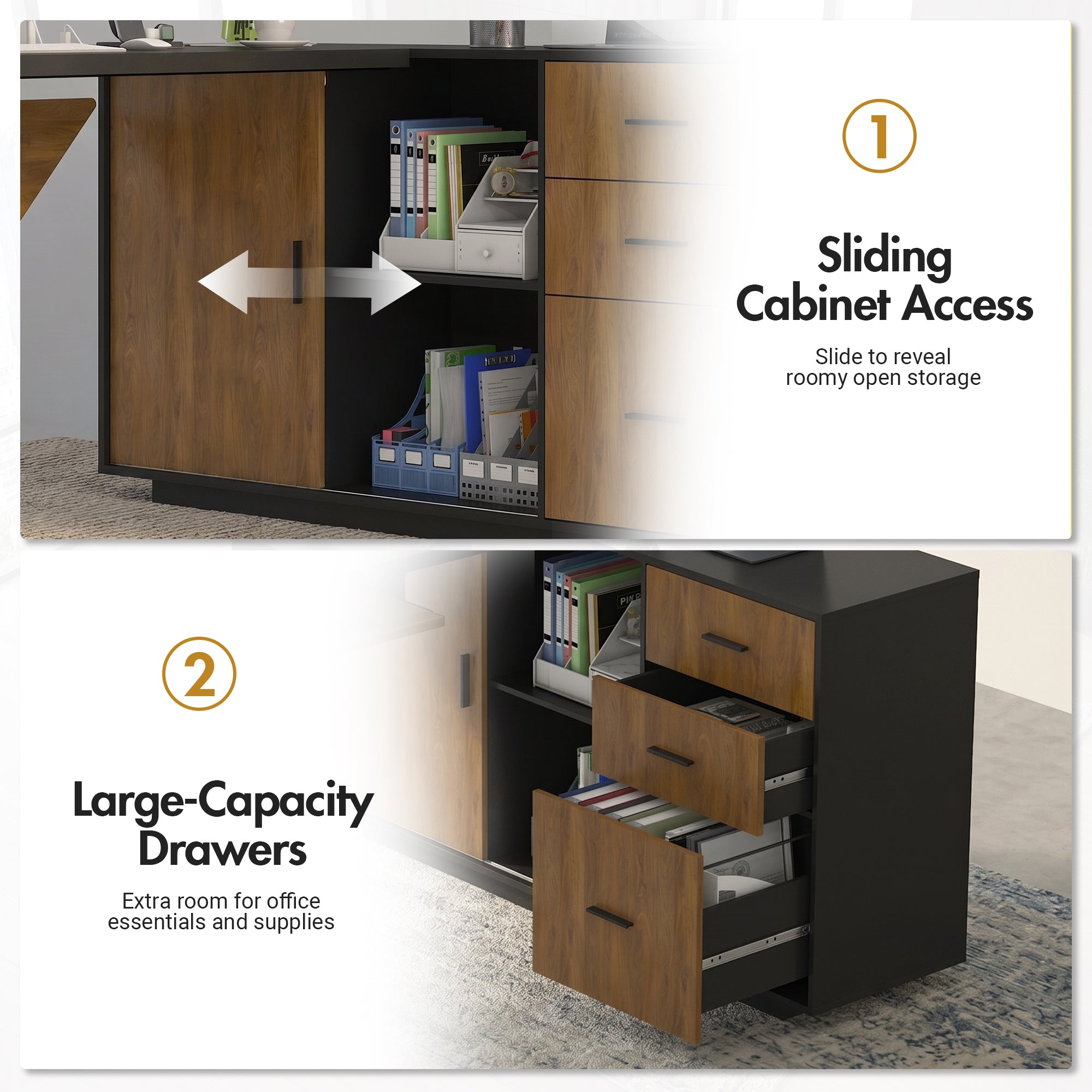 Advwin L-Shaped Executive Desk w/ Glass Display Cabinet