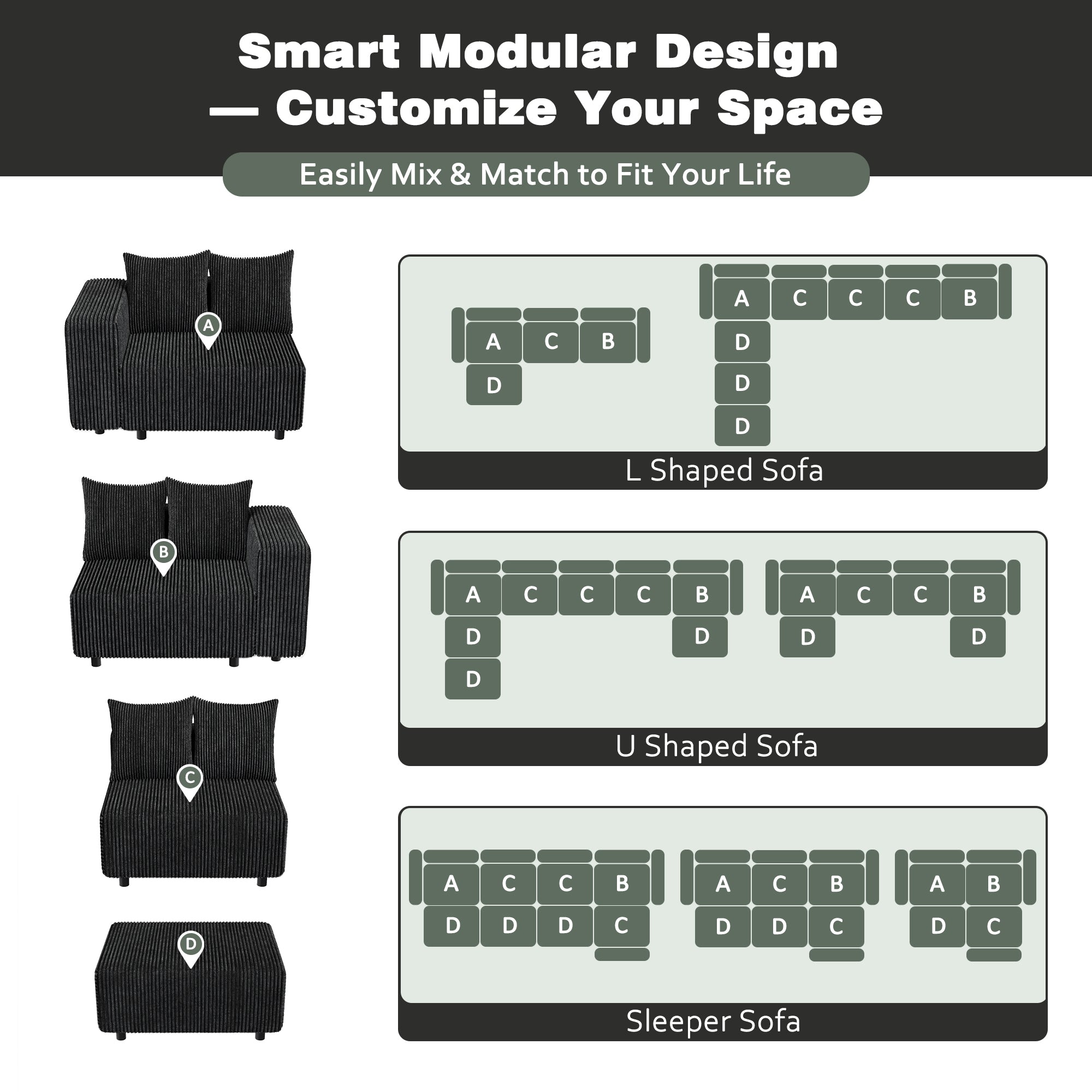 Advwin Boneless Cloud Modern Oversized Modular Sectional Sofa