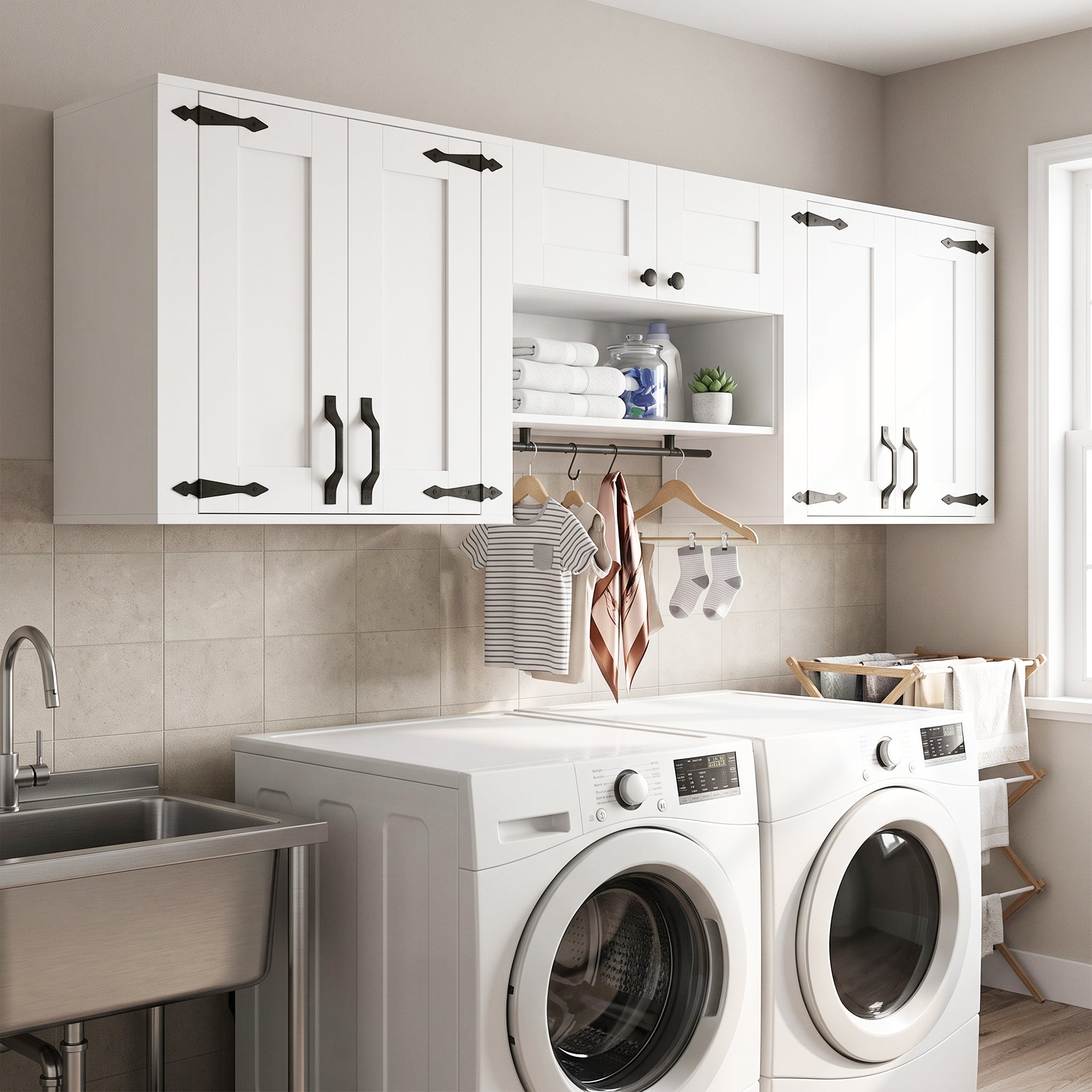 Advwin Laundry Room Farmhouse Wall Cabinet Set