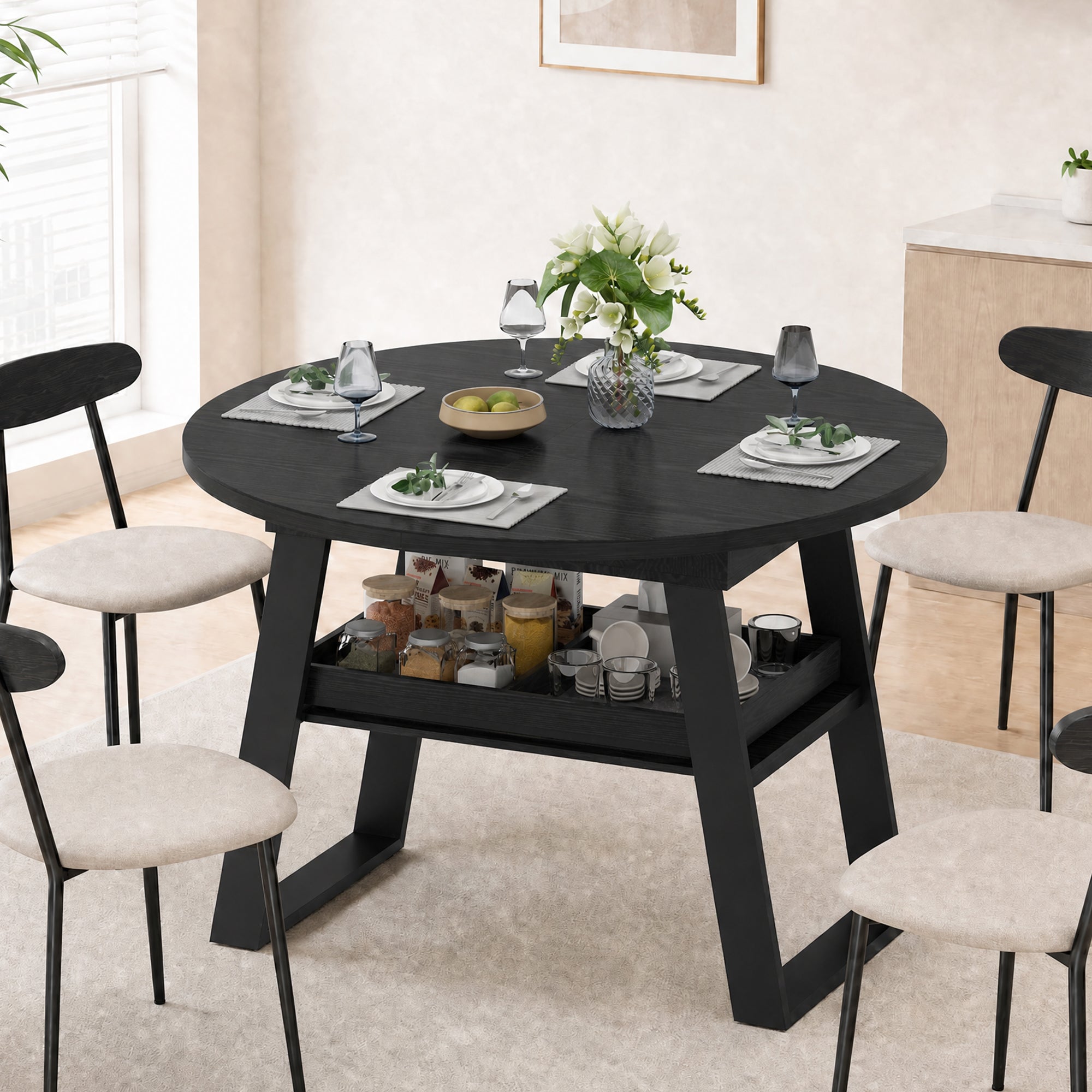 Advwin 43"-59" Extendable Round Dining Table for 4-8
