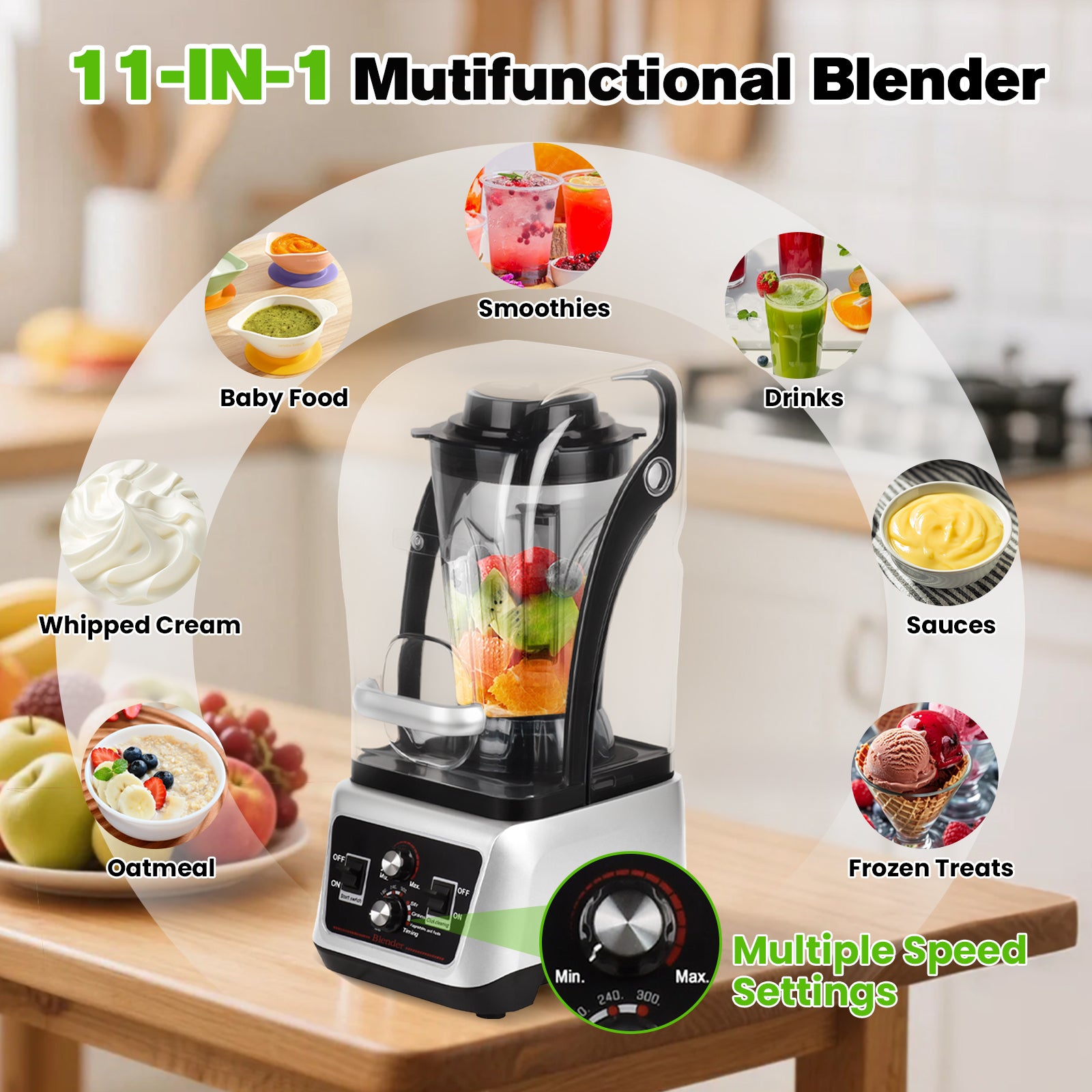 Advwin Commercial Blender with Soundproof Shield