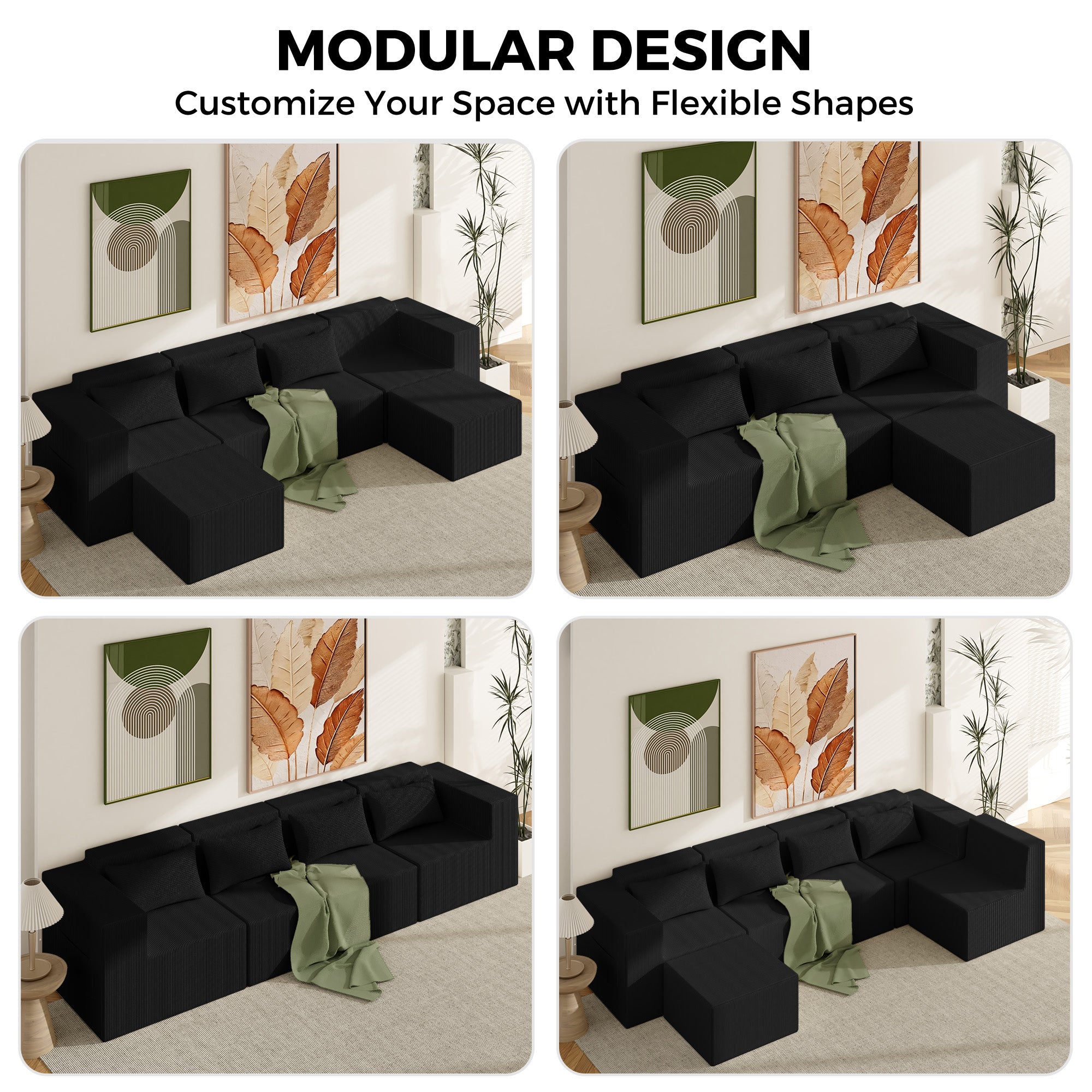 Advwin Oversized Modular Sectional Corduroy Couch