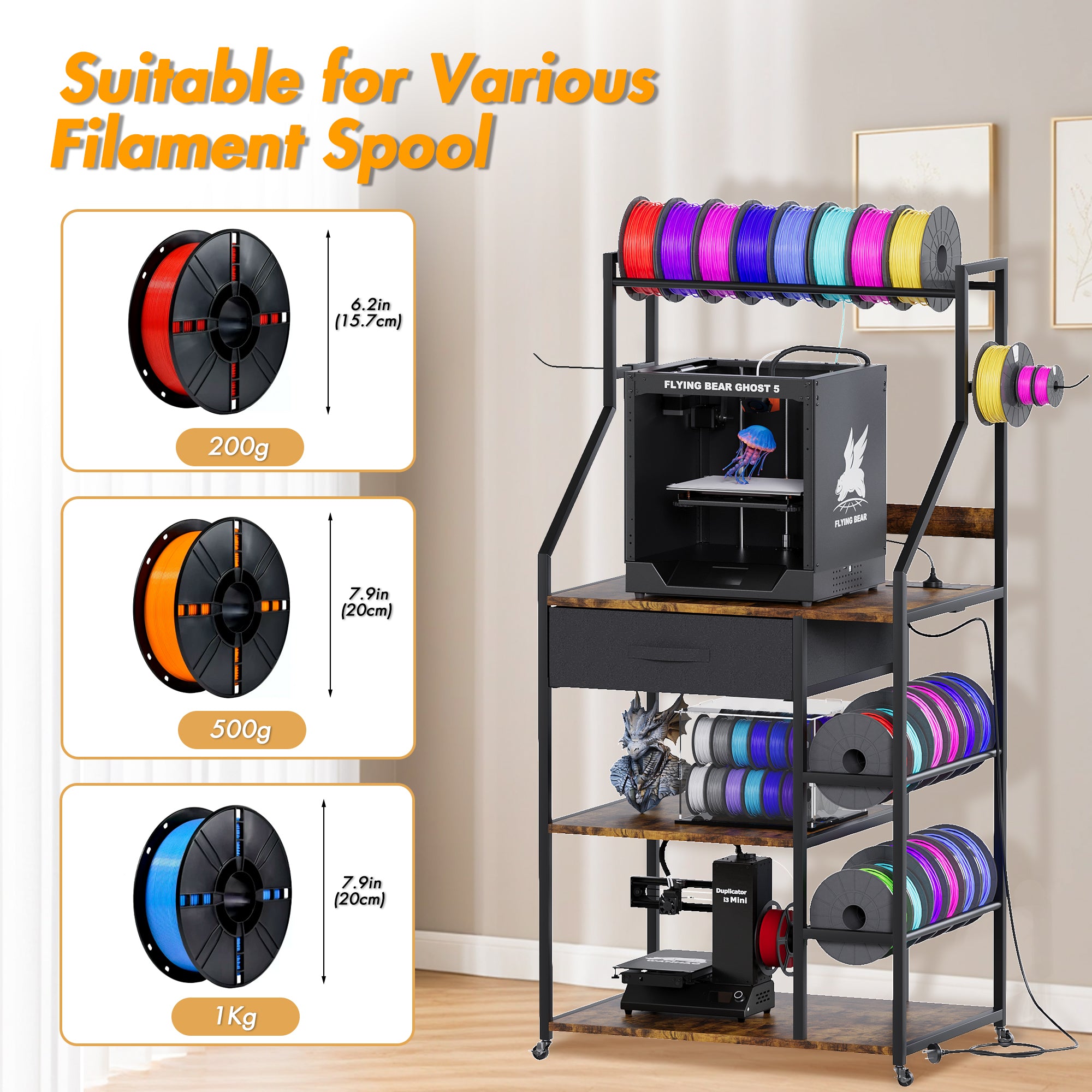 Advwin 4-Tier 3D Printer Stand w/ Drawer & Outlet