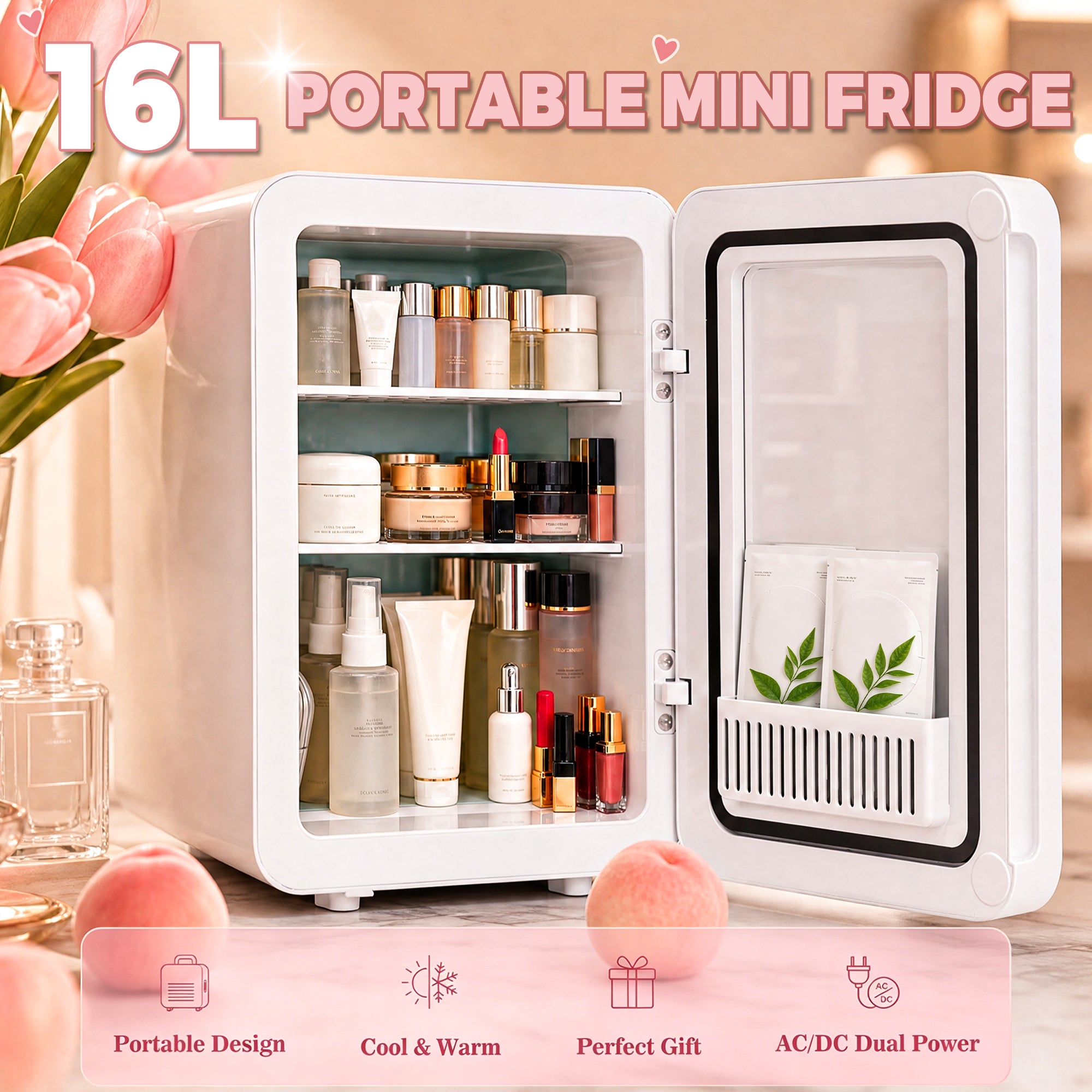 Advwin 16L Mini Skincare Fridge with Mirror & LED Lighting
