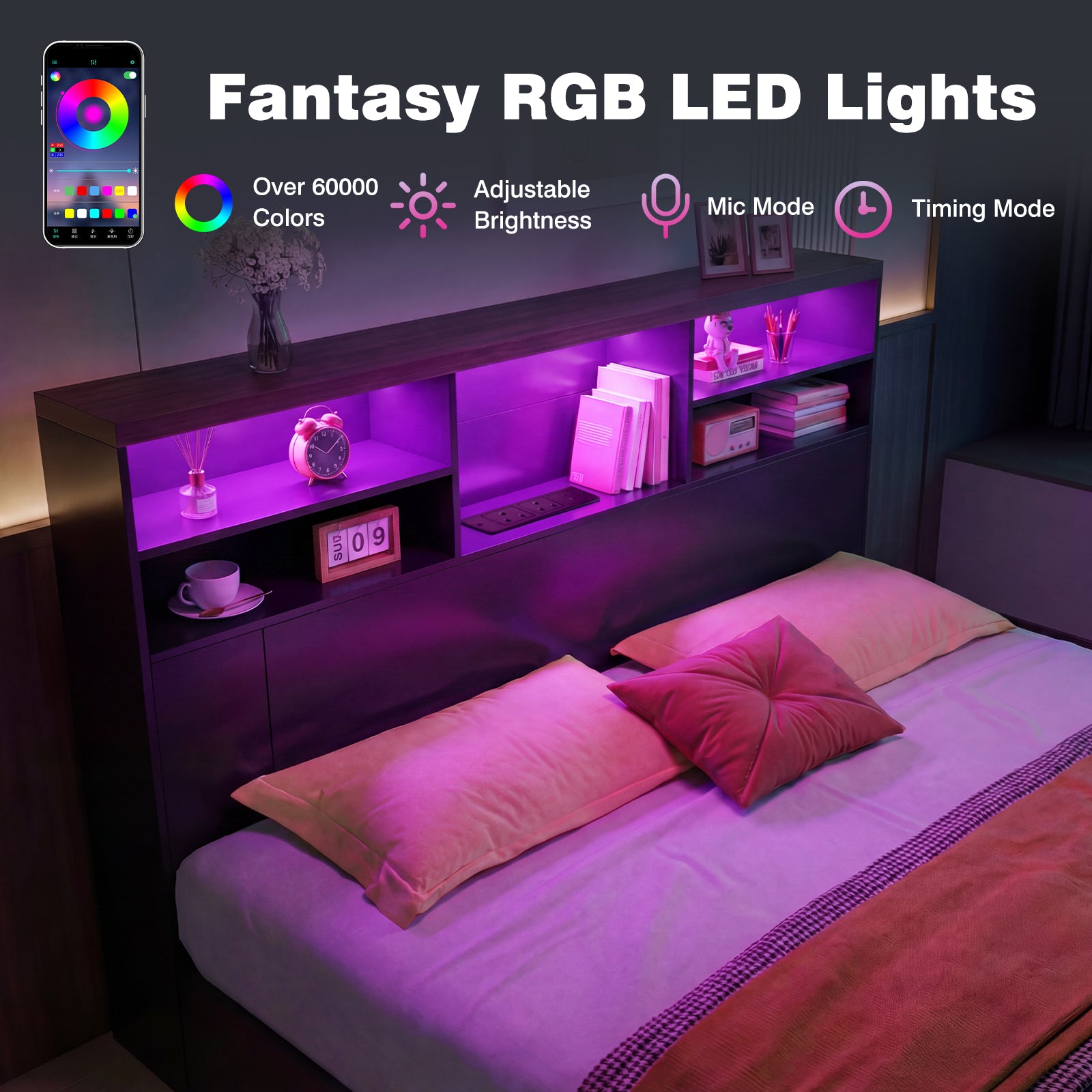 Advwin 63" Headboard w/ Extendable Storage Racks